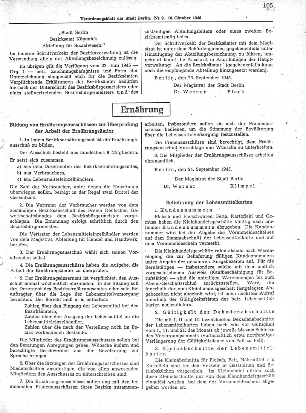 Verordnungsblatt (VOBl.) der Stadt Berlin 1945, Seite 105 (VOBl. Bln. 1945, S. 105)