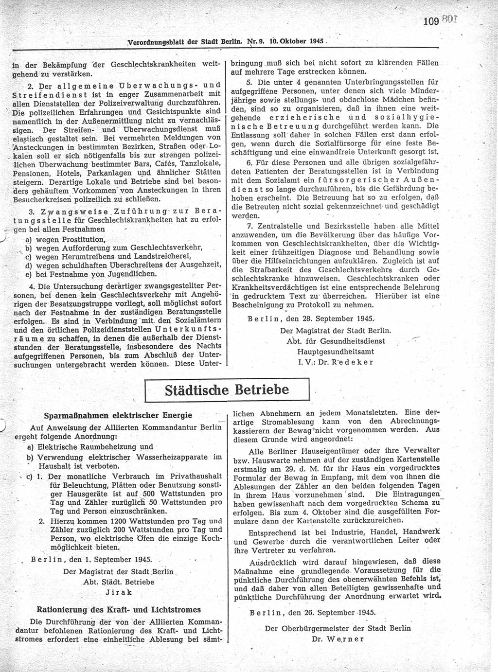 Verordnungsblatt (VOBl.) der Stadt Berlin 1945, Seite 109 (VOBl. Bln. 1945, S. 109)