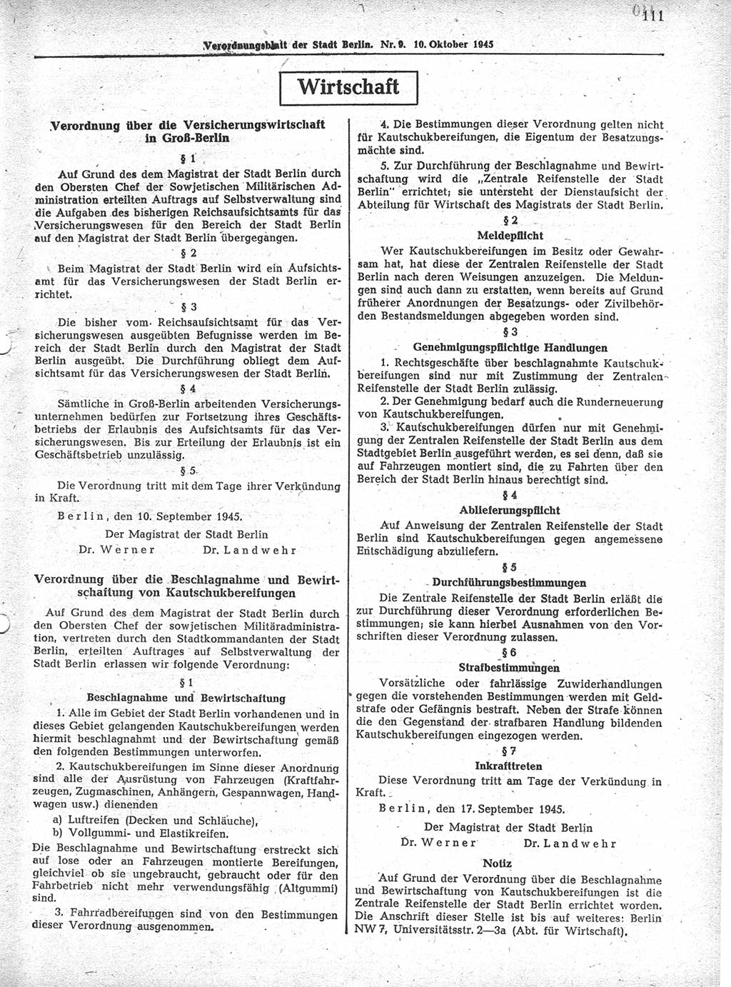 Verordnungsblatt (VOBl.) der Stadt Berlin 1945, Seite 111 (VOBl. Bln. 1945, S. 111)
