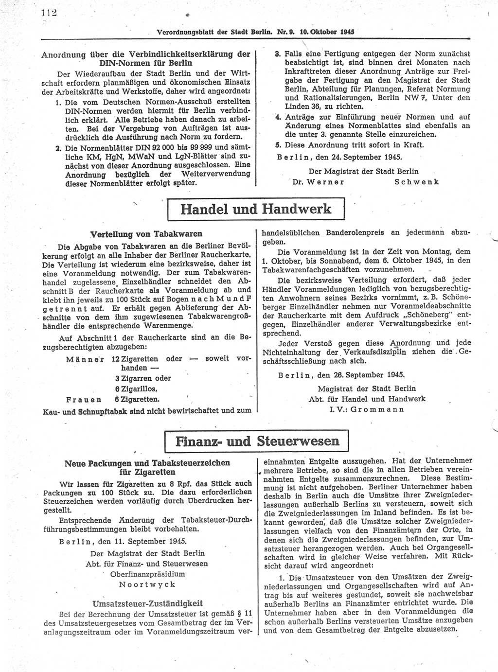 Verordnungsblatt (VOBl.) der Stadt Berlin 1945, Seite 112 (VOBl. Bln. 1945, S. 112)