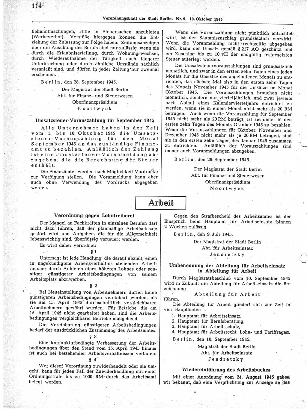 Verordnungsblatt (VOBl.) der Stadt Berlin 1945, Seite 114 (VOBl. Bln. 1945, S. 114)