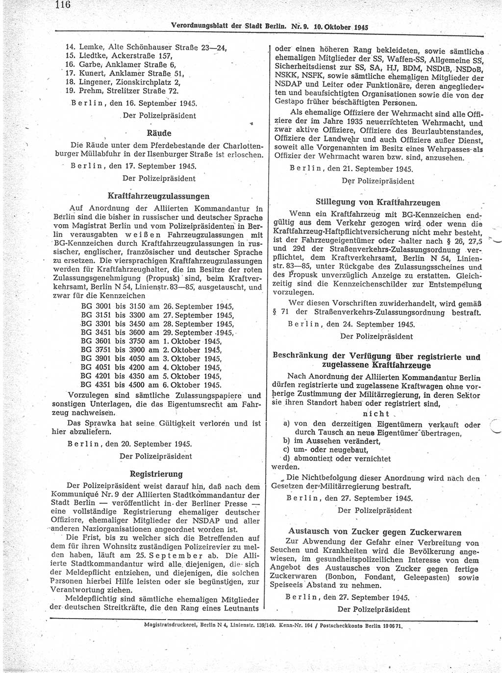 Verordnungsblatt (VOBl.) der Stadt Berlin 1945, Seite 116 (VOBl. Bln. 1945, S. 116)