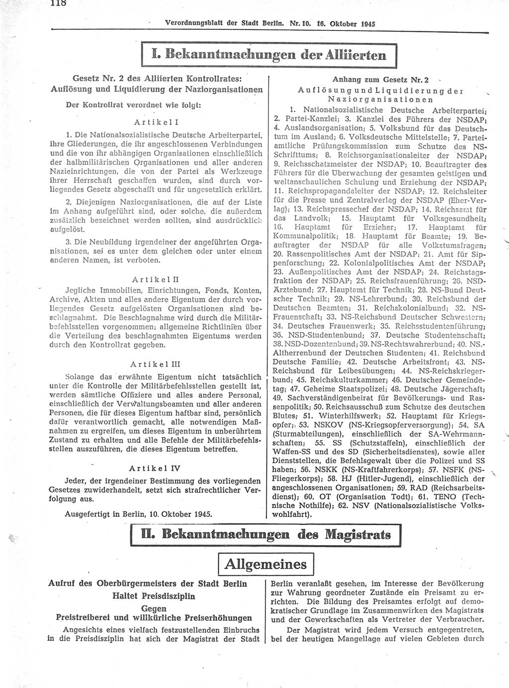 Verordnungsblatt (VOBl.) der Stadt Berlin 1945, Seite 118 (VOBl. Bln. 1945, S. 118)