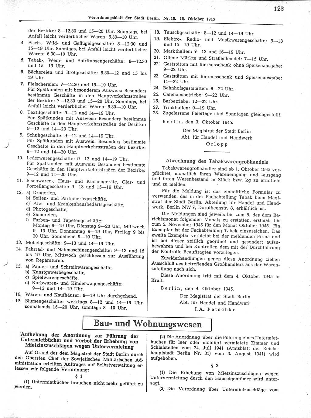 Verordnungsblatt (VOBl.) der Stadt Berlin 1945, Seite 123 (VOBl. Bln. 1945, S. 123)