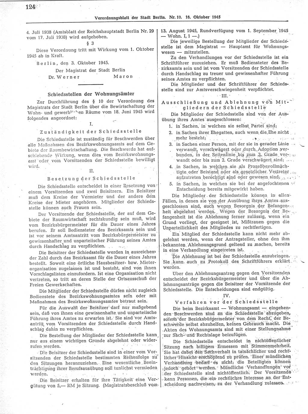 Verordnungsblatt (VOBl.) der Stadt Berlin 1945, Seite 124 (VOBl. Bln. 1945, S. 124)