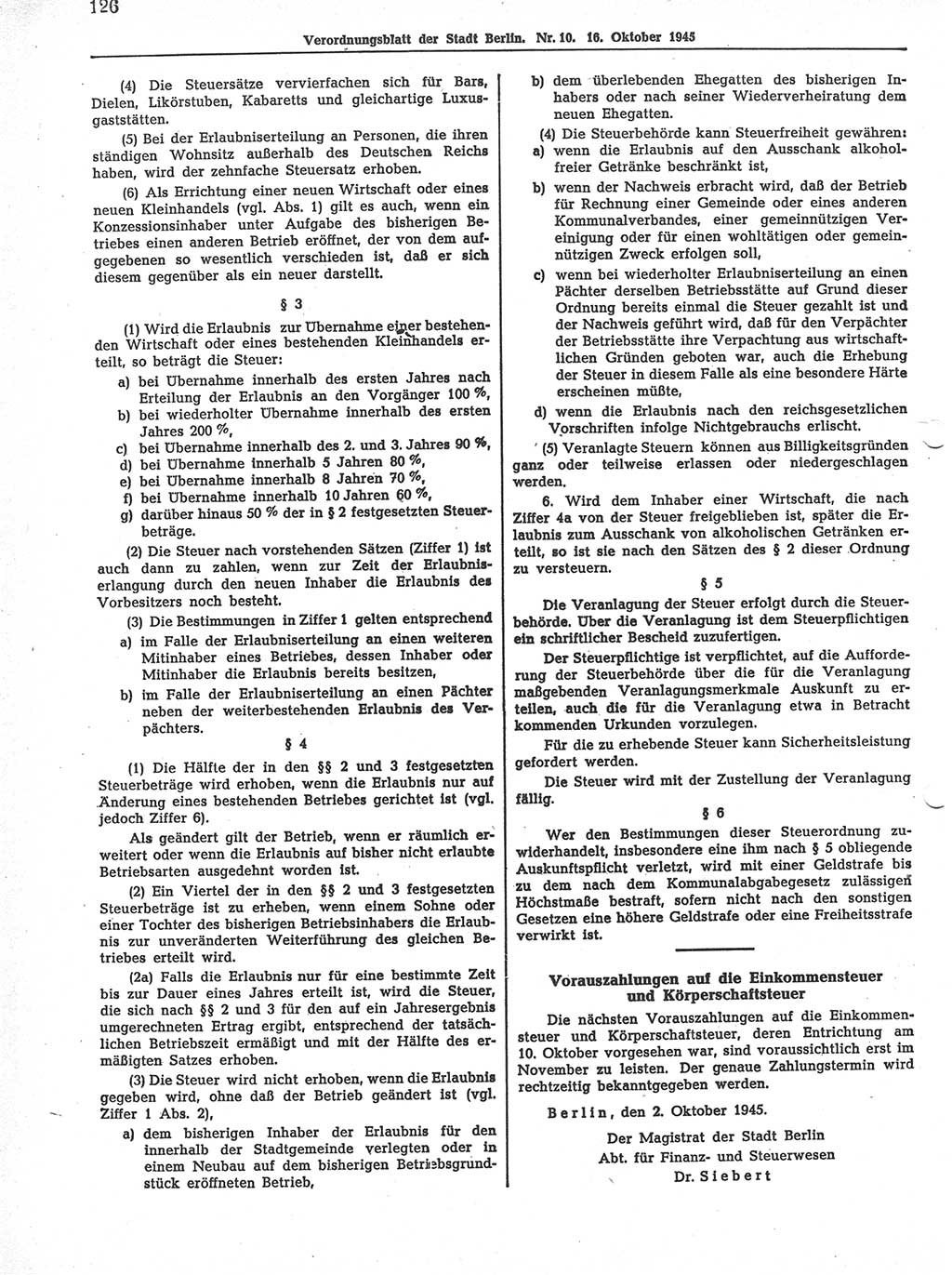 Verordnungsblatt (VOBl.) der Stadt Berlin 1945, Seite 126 (VOBl. Bln. 1945, S. 126)