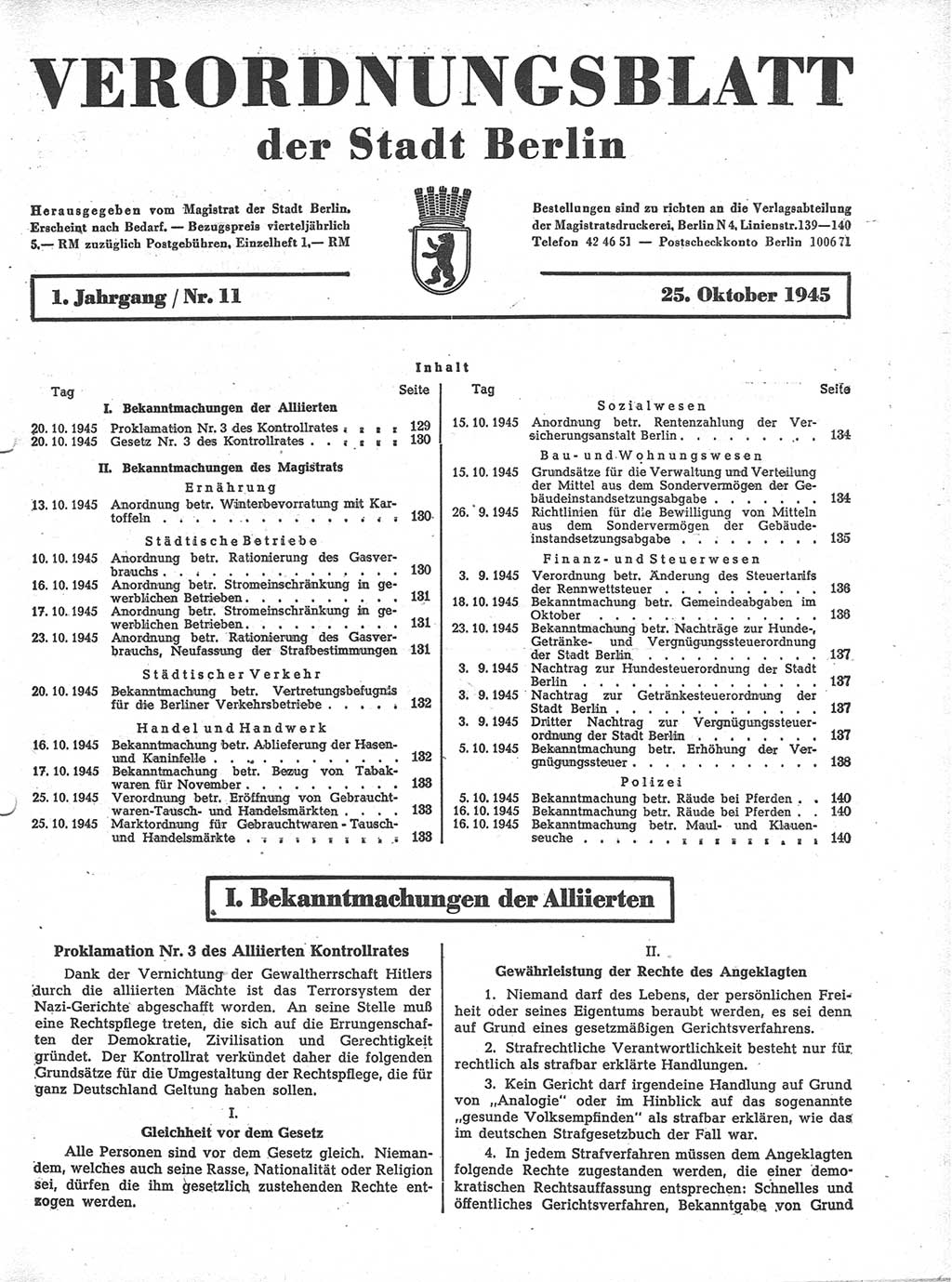 Verordnungsblatt (VOBl.) der Stadt Berlin 1945, Seite 129 (VOBl. Bln. 1945, S. 129)