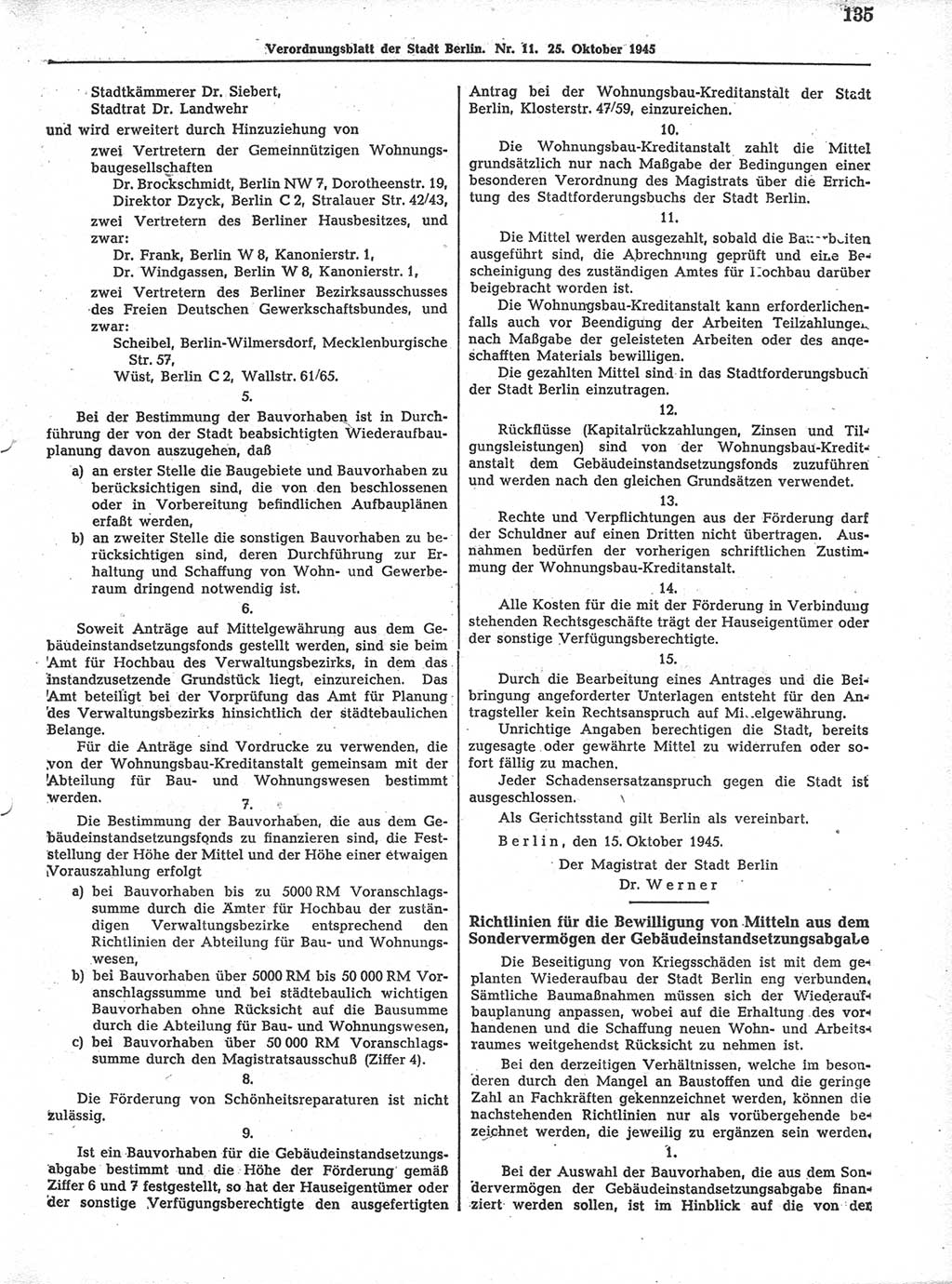 Verordnungsblatt (VOBl.) der Stadt Berlin 1945, Seite 135 (VOBl. Bln. 1945, S. 135)
