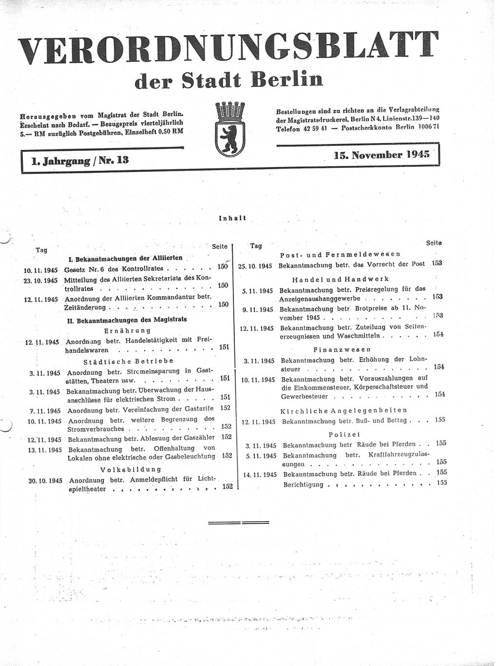 Verordnungsblatt (VOBl.) der Stadt Berlin 1945, Seite 149 (VOBl. Bln. 1945, S. 149)