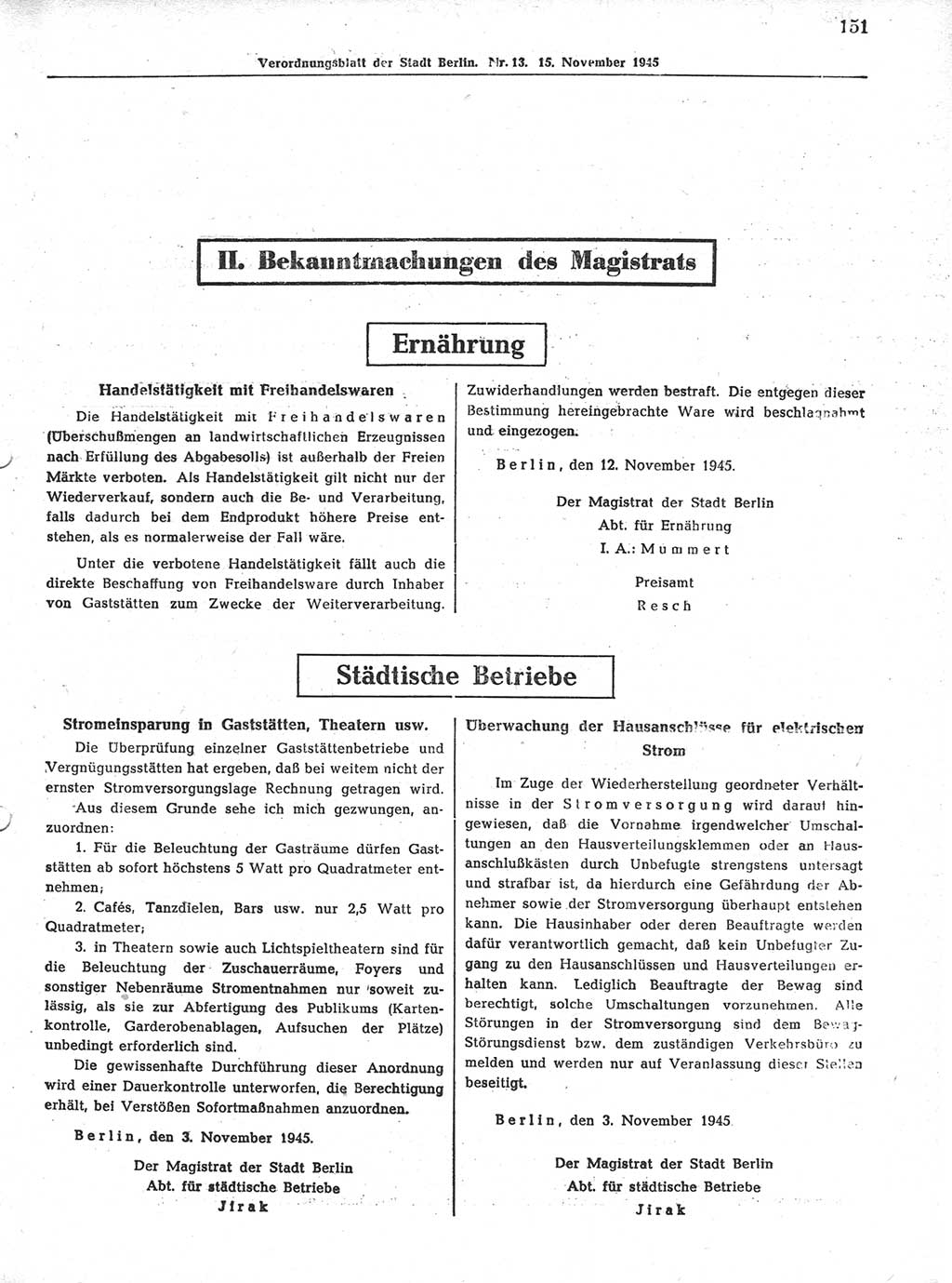 Verordnungsblatt (VOBl.) der Stadt Berlin 1945, Seite 151 (VOBl. Bln. 1945, S. 151)