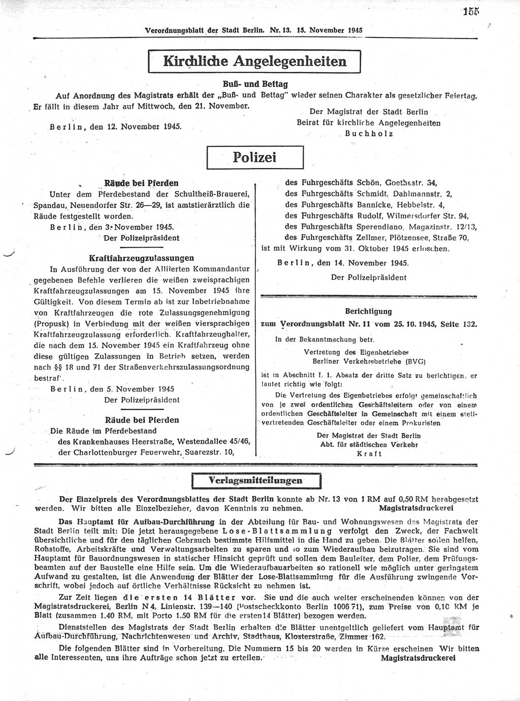 Verordnungsblatt (VOBl.) der Stadt Berlin 1945, Seite 155 (VOBl. Bln. 1945, S. 155)