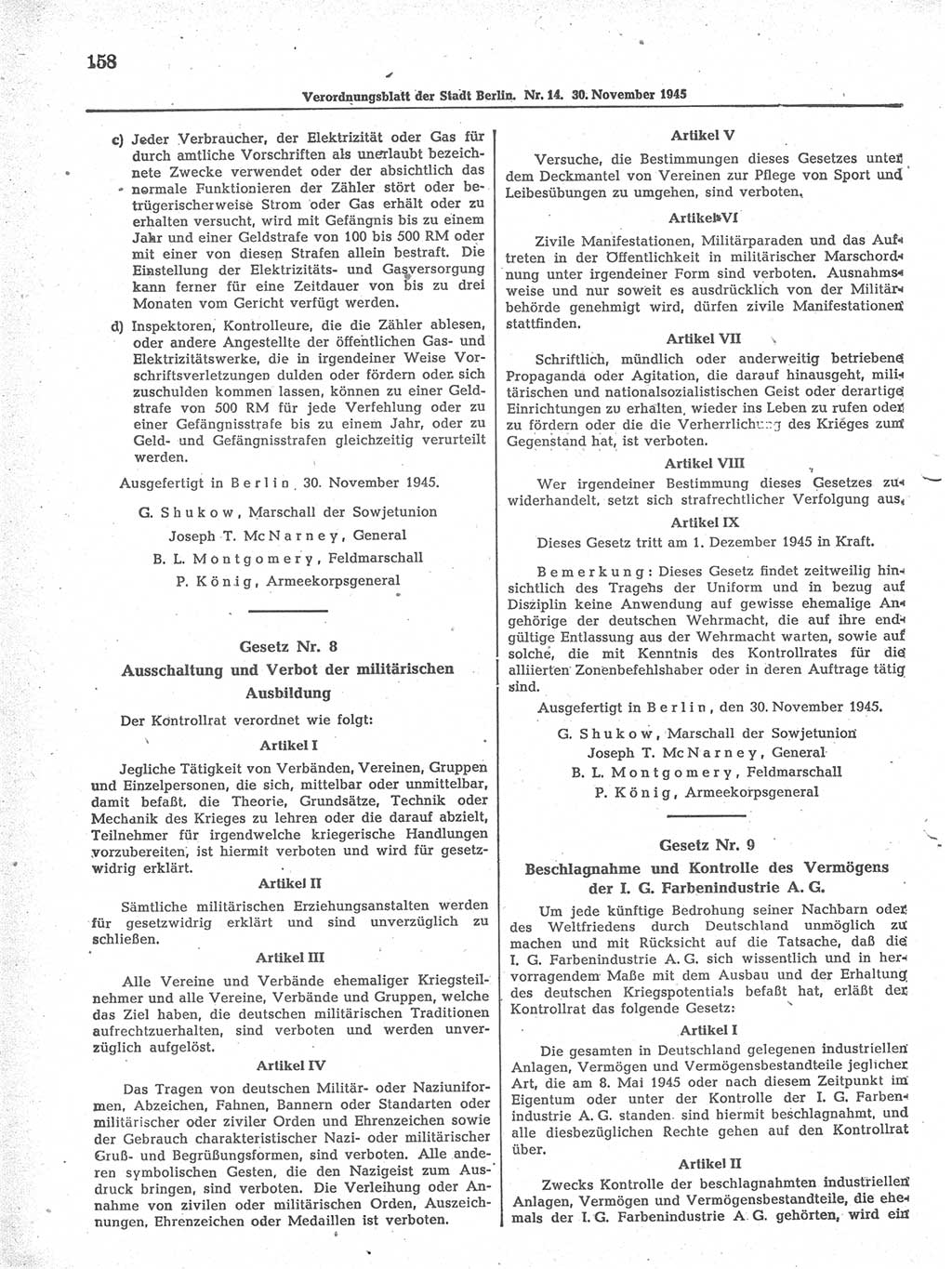 Verordnungsblatt (VOBl.) der Stadt Berlin 1945, Seite 158 (VOBl. Bln. 1945, S. 158)