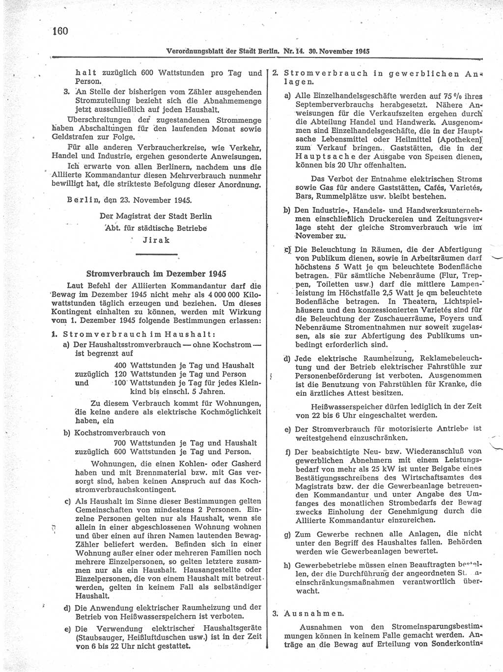 Verordnungsblatt (VOBl.) der Stadt Berlin 1945, Seite 160 (VOBl. Bln. 1945, S. 160)