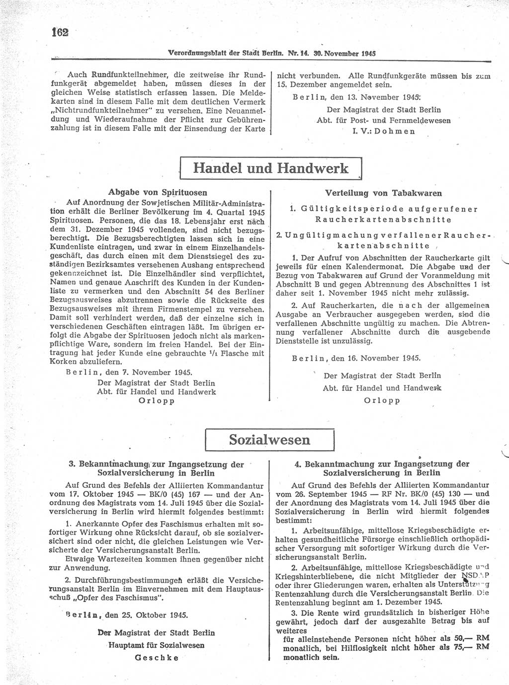 Verordnungsblatt (VOBl.) der Stadt Berlin 1945, Seite 162 (VOBl. Bln. 1945, S. 162)