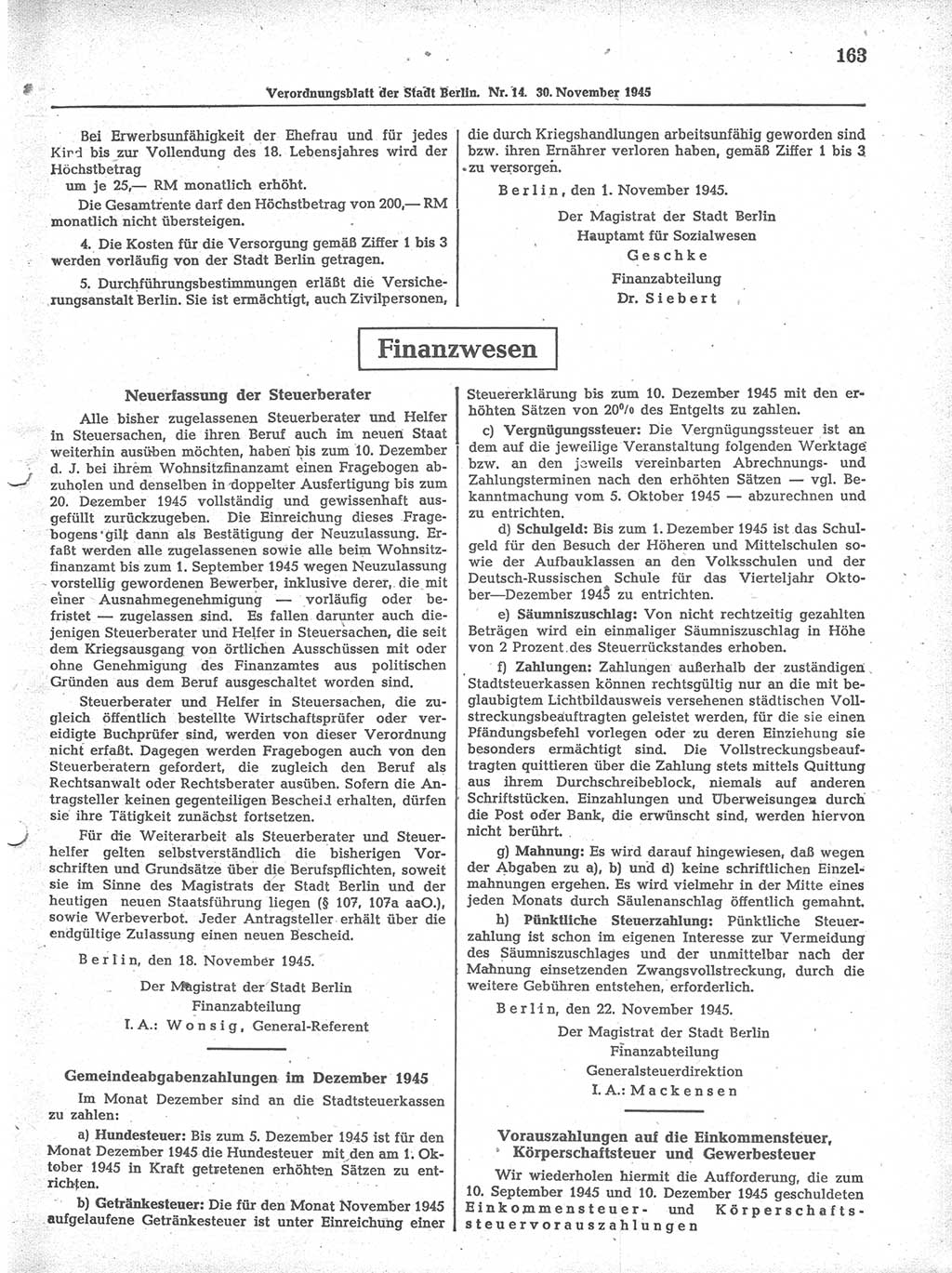 Verordnungsblatt (VOBl.) der Stadt Berlin 1945, Seite 163 (VOBl. Bln. 1945, S. 163)