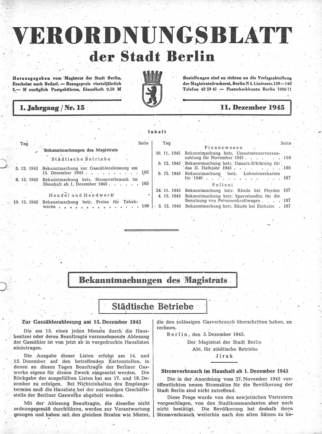 Verordnungsblatt (VOBl.) der Stadt Berlin 1945, Seite 165 (VOBl. Bln. 1945, S. 165)