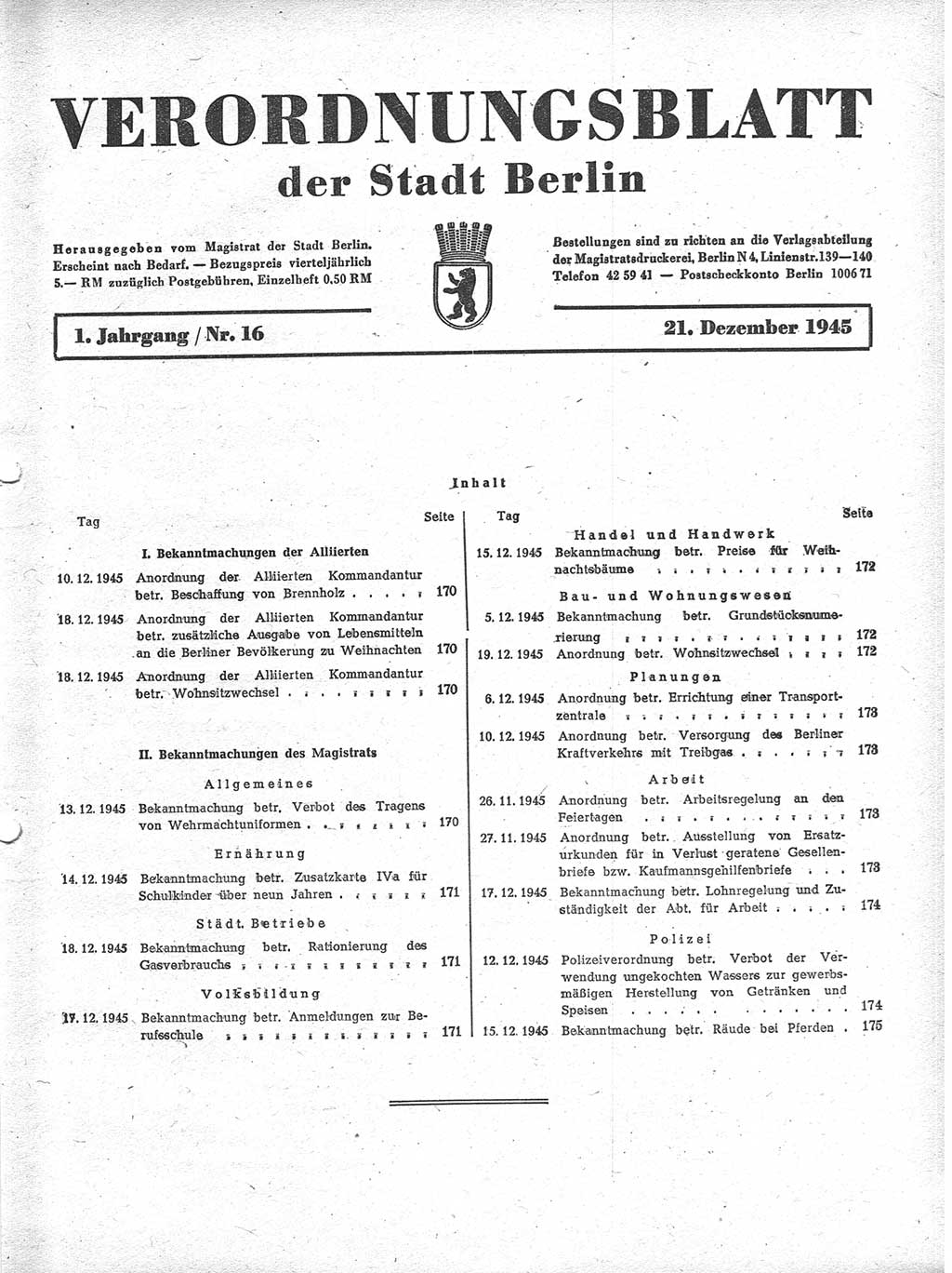 Verordnungsblatt (VOBl.) der Stadt Berlin 1945, Seite 169 (VOBl. Bln. 1945, S. 169)