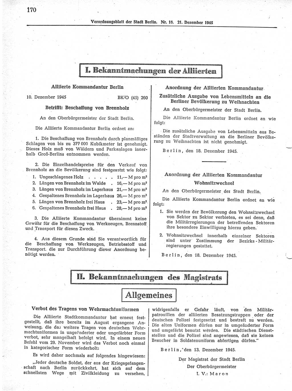 Verordnungsblatt (VOBl.) der Stadt Berlin 1945, Seite 170 (VOBl. Bln. 1945, S. 170)