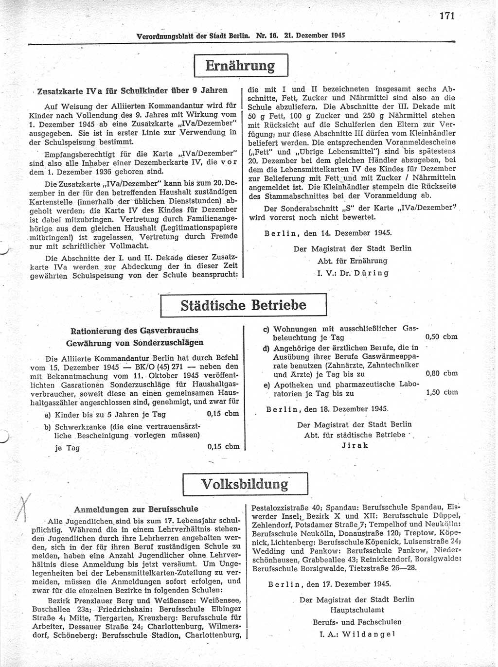 Verordnungsblatt (VOBl.) der Stadt Berlin 1945, Seite 171 (VOBl. Bln. 1945, S. 171)
