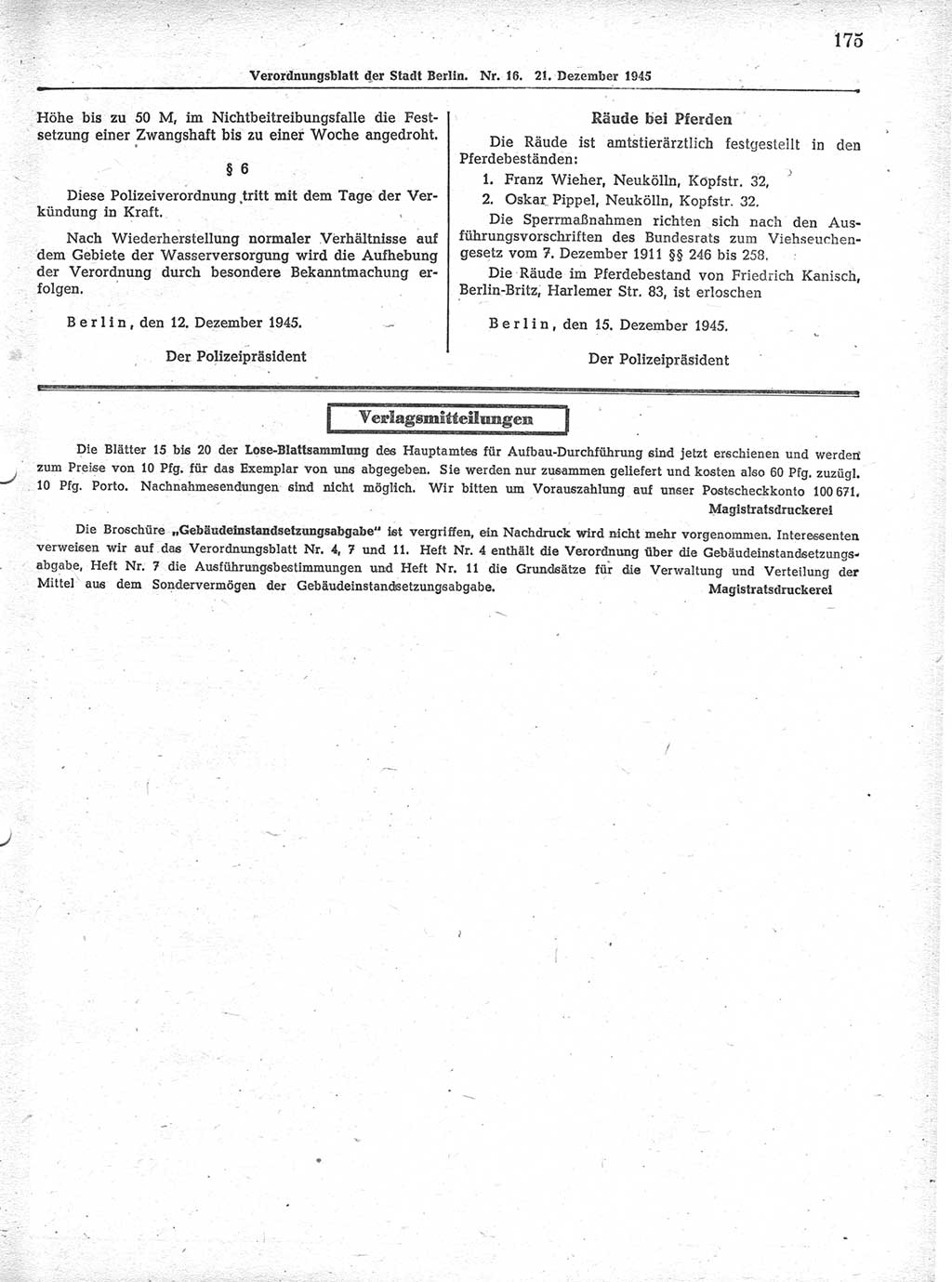 Verordnungsblatt (VOBl.) der Stadt Berlin 1945, Seite 175 (VOBl. Bln. 1945, S. 175)