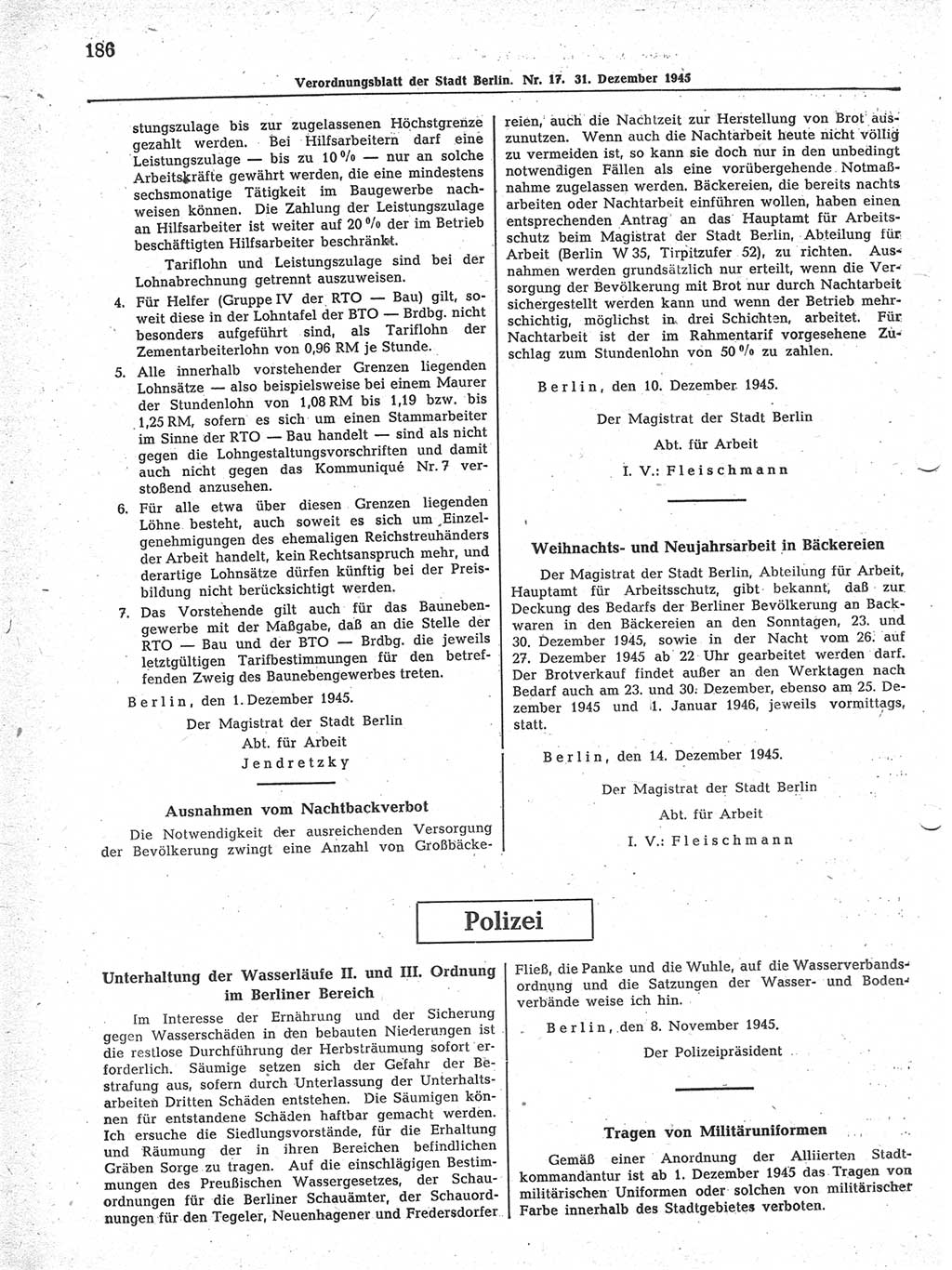 Verordnungsblatt (VOBl.) der Stadt Berlin 1945, Seite 186 (VOBl. Bln. 1945, S. 186)