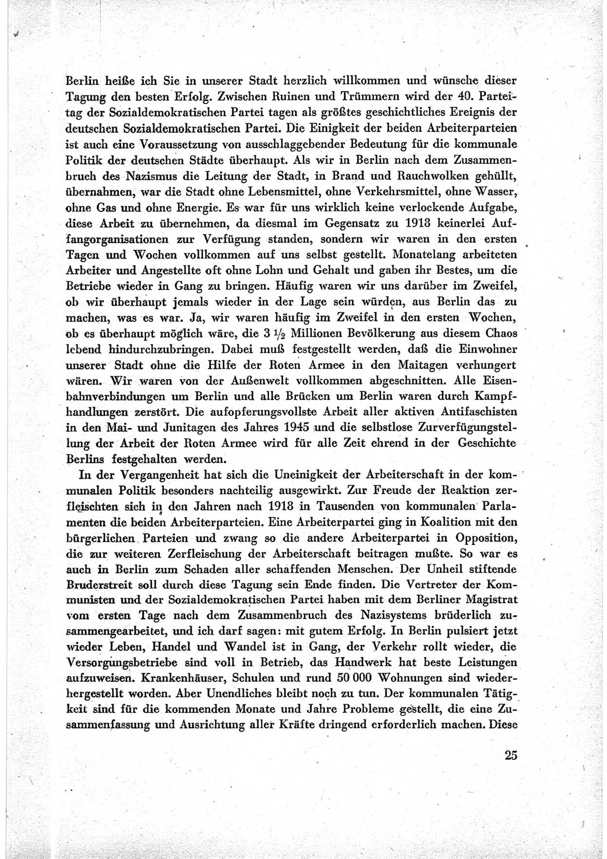 40. Parteitag der Sozialdemokratischen Partei Deutschlands (SPD) [Sowjetische Besatzungszone (SBZ) Deutschlands] am 19. und 20. April 1946 in Berlin, Seite 25 (40. PT SPD SBZ Dtl. 1946, S. 25)