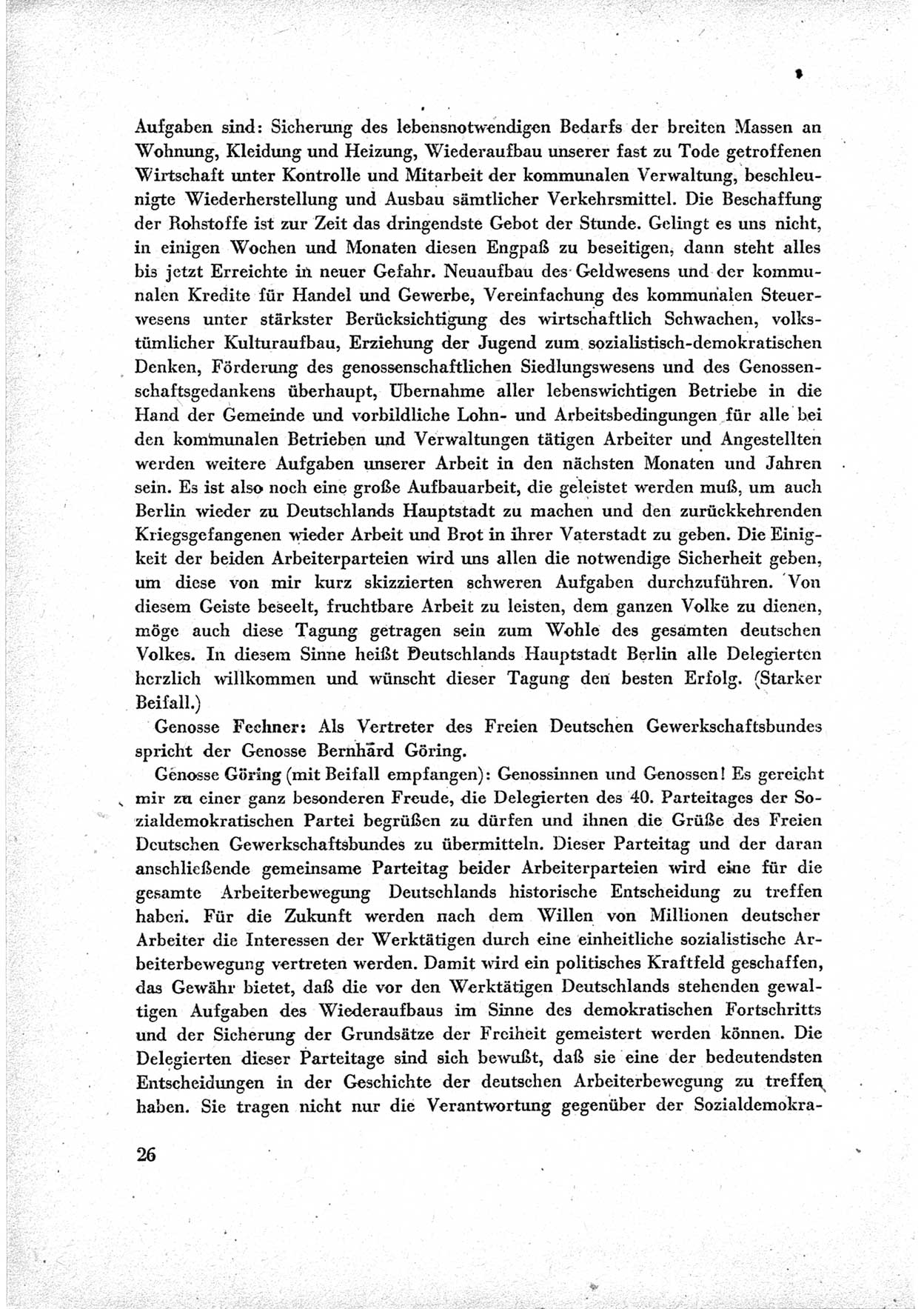 40. Parteitag der Sozialdemokratischen Partei Deutschlands (SPD) [Sowjetische Besatzungszone (SBZ) Deutschlands] am 19. und 20. April 1946 in Berlin, Seite 26 (40. PT SPD SBZ Dtl. 1946, S. 26)