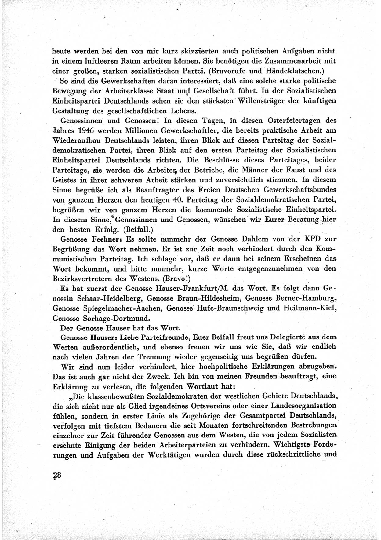 40. Parteitag der Sozialdemokratischen Partei Deutschlands (SPD) [Sowjetische Besatzungszone (SBZ) Deutschlands] am 19. und 20. April 1946 in Berlin, Seite 28 (40. PT SPD SBZ Dtl. 1946, S. 28)