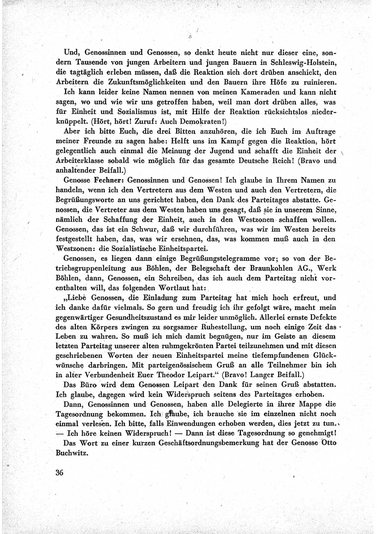 40. Parteitag der Sozialdemokratischen Partei Deutschlands (SPD) [Sowjetische Besatzungszone (SBZ) Deutschlands] am 19. und 20. April 1946 in Berlin, Seite 36 (40. PT SPD SBZ Dtl. 1946, S. 36)