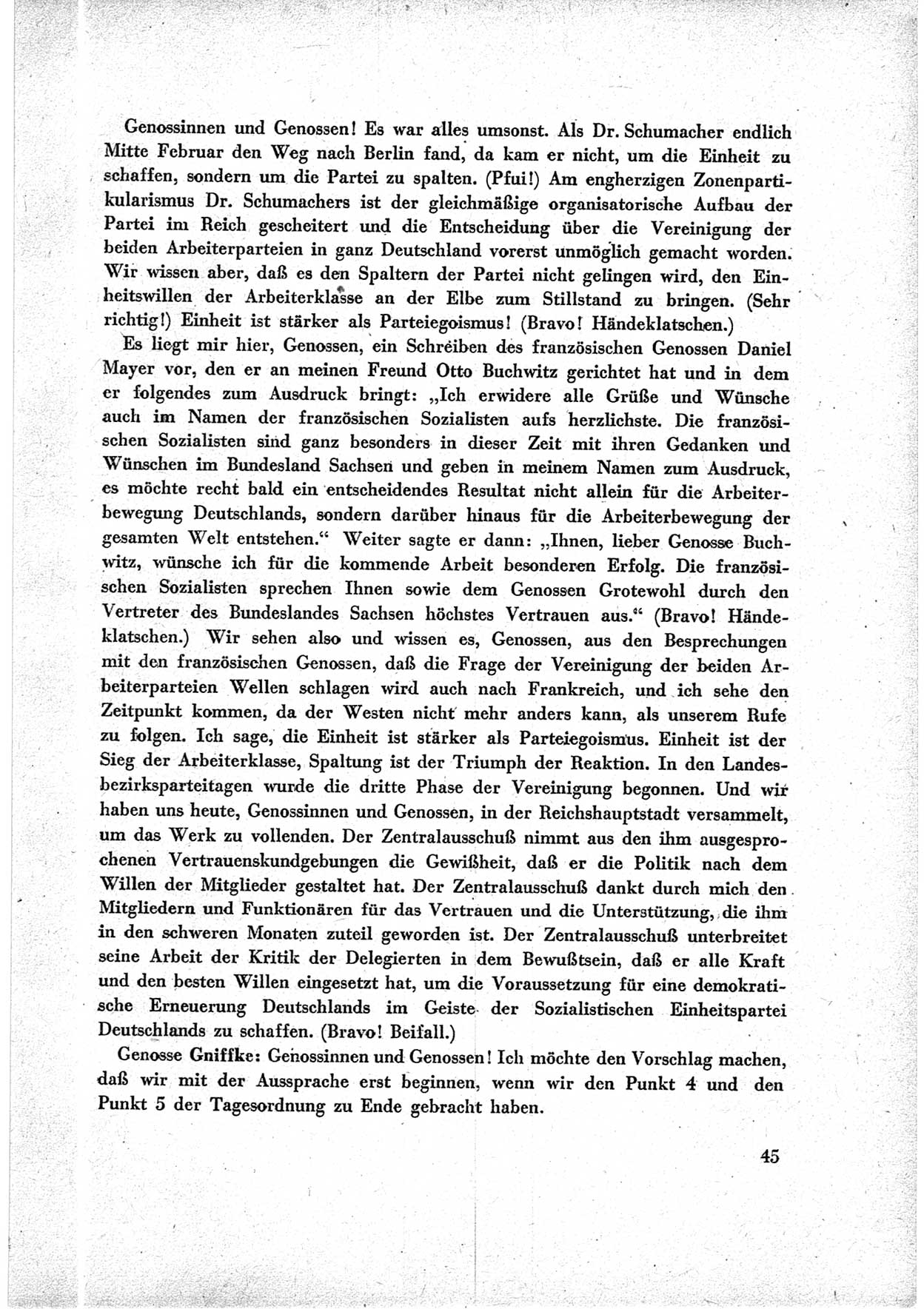 40. Parteitag der Sozialdemokratischen Partei Deutschlands (SPD) [Sowjetische Besatzungszone (SBZ) Deutschlands] am 19. und 20. April 1946 in Berlin, Seite 45 (40. PT SPD SBZ Dtl. 1946, S. 45)