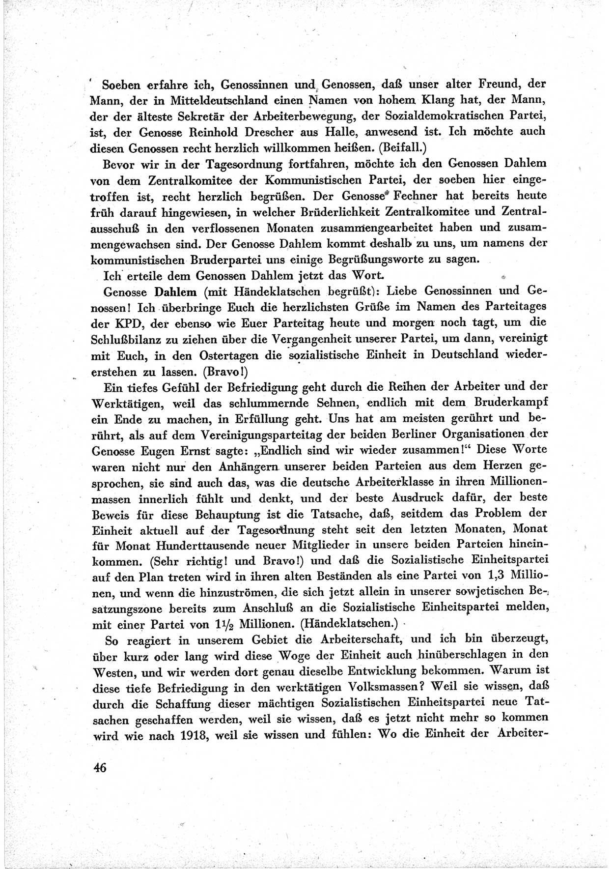 40. Parteitag der Sozialdemokratischen Partei Deutschlands (SPD) [Sowjetische Besatzungszone (SBZ) Deutschlands] am 19. und 20. April 1946 in Berlin, Seite 46 (40. PT SPD SBZ Dtl. 1946, S. 46)