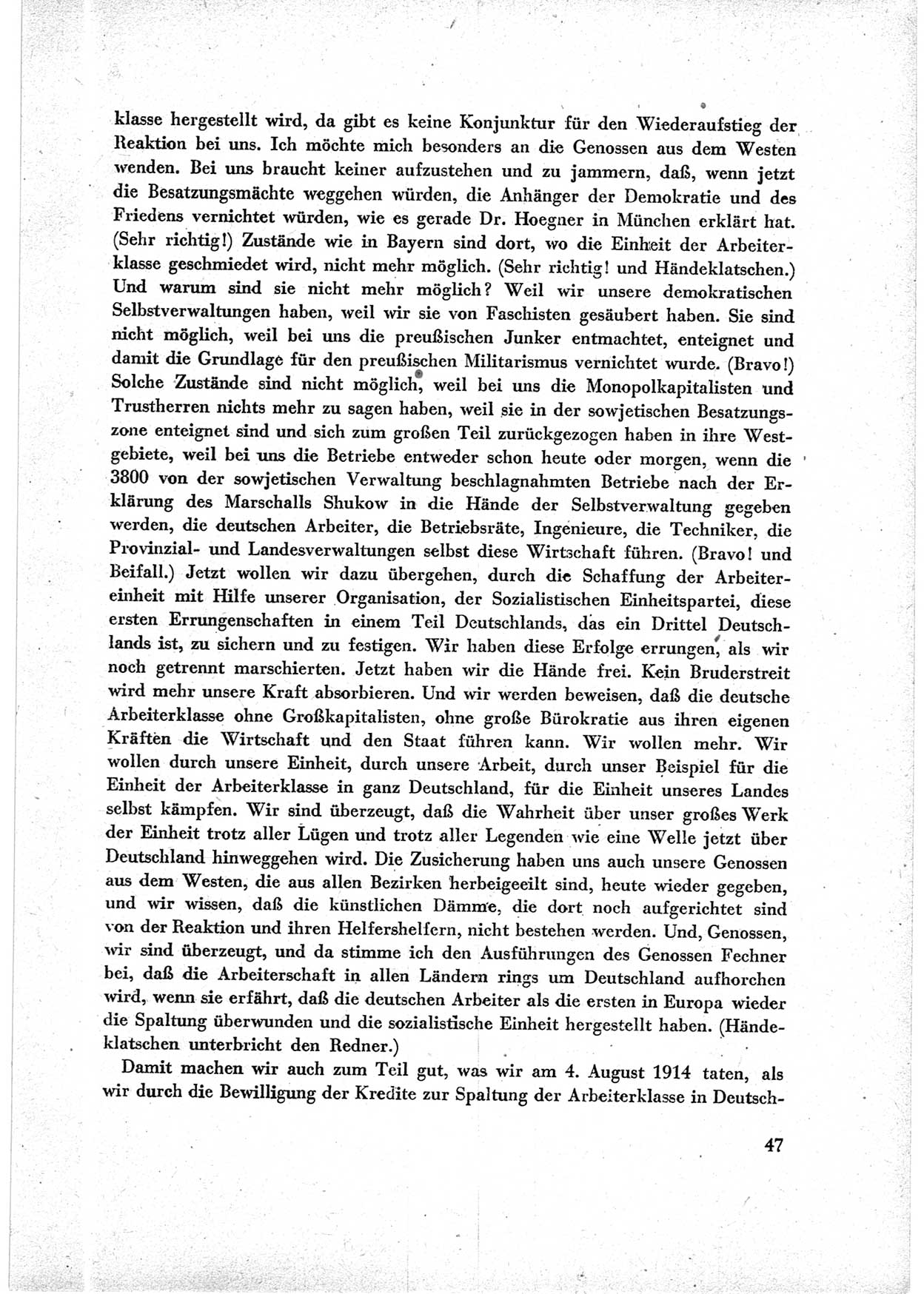 40. Parteitag der Sozialdemokratischen Partei Deutschlands (SPD) [Sowjetische Besatzungszone (SBZ) Deutschlands] am 19. und 20. April 1946 in Berlin, Seite 47 (40. PT SPD SBZ Dtl. 1946, S. 47)