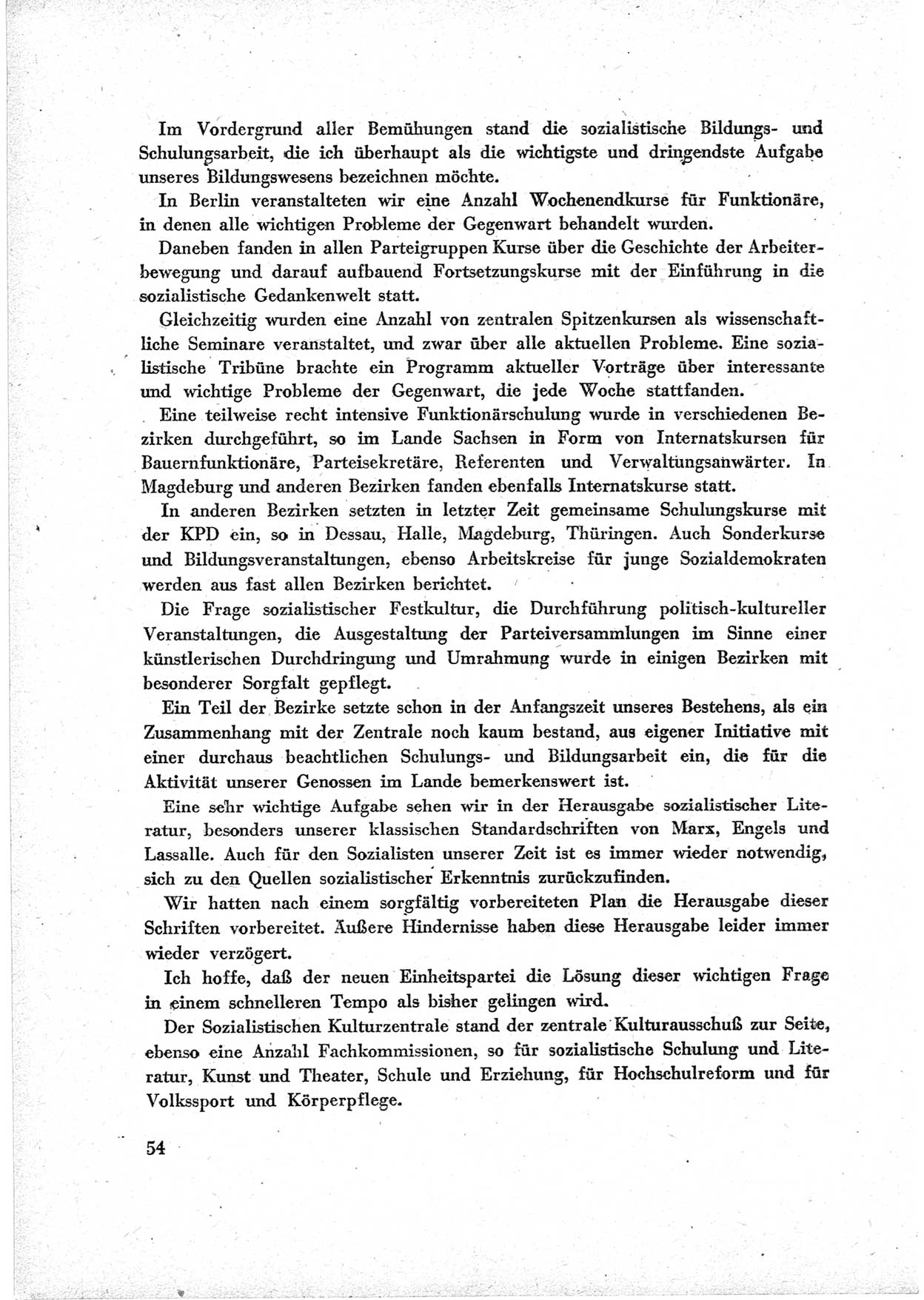 40. Parteitag der Sozialdemokratischen Partei Deutschlands (SPD) [Sowjetische Besatzungszone (SBZ) Deutschlands] am 19. und 20. April 1946 in Berlin, Seite 54 (40. PT SPD SBZ Dtl. 1946, S. 54)