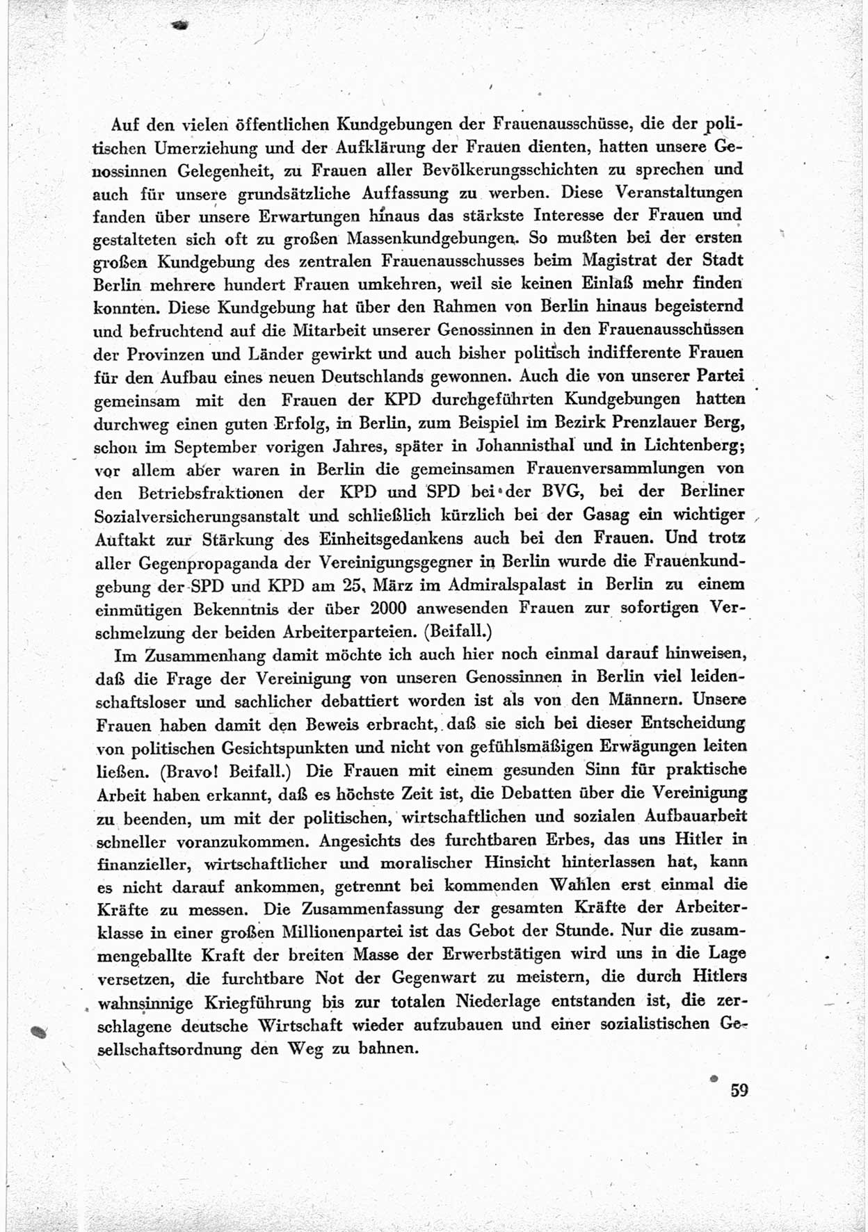 40. Parteitag der Sozialdemokratischen Partei Deutschlands (SPD) [Sowjetische Besatzungszone (SBZ) Deutschlands] am 19. und 20. April 1946 in Berlin, Seite 59 (40. PT SPD SBZ Dtl. 1946, S. 59)