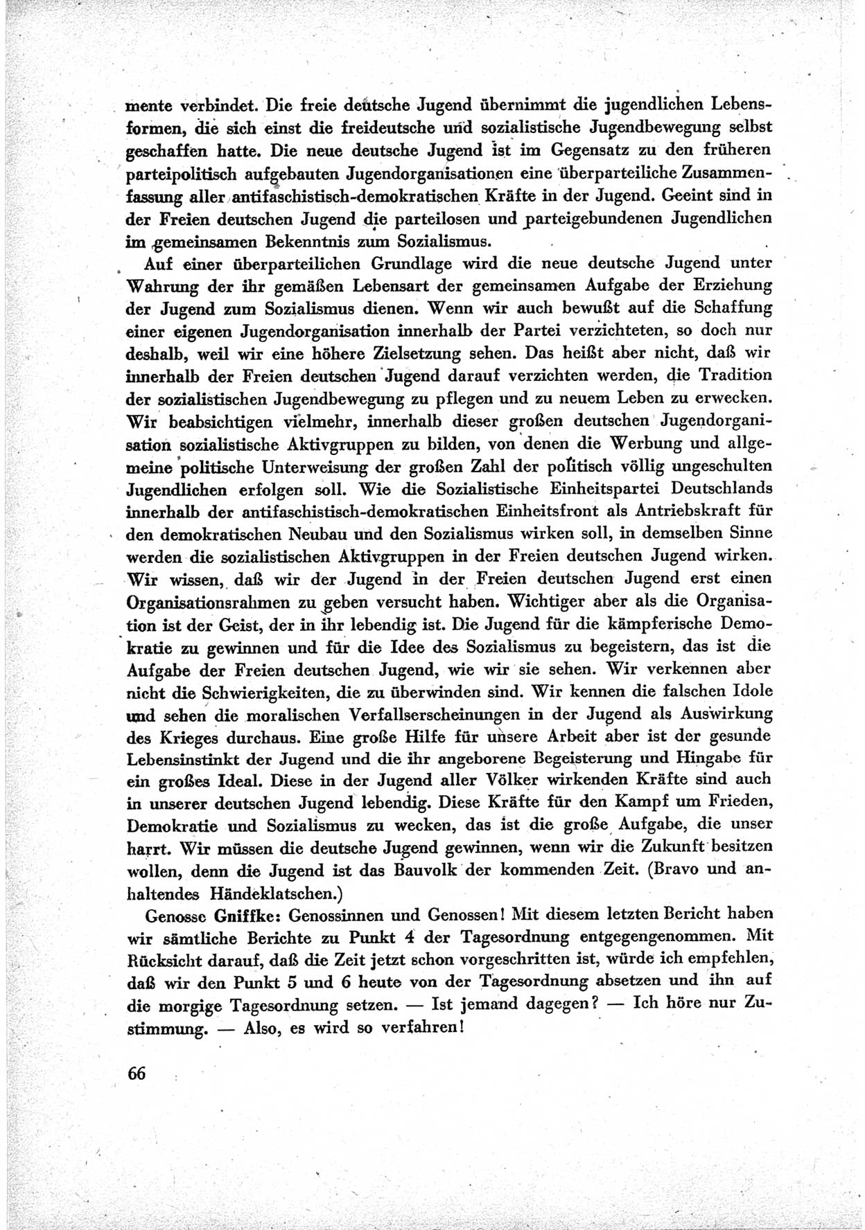 40. Parteitag der Sozialdemokratischen Partei Deutschlands (SPD) [Sowjetische Besatzungszone (SBZ) Deutschlands] am 19. und 20. April 1946 in Berlin, Seite 66 (40. PT SPD SBZ Dtl. 1946, S. 66)