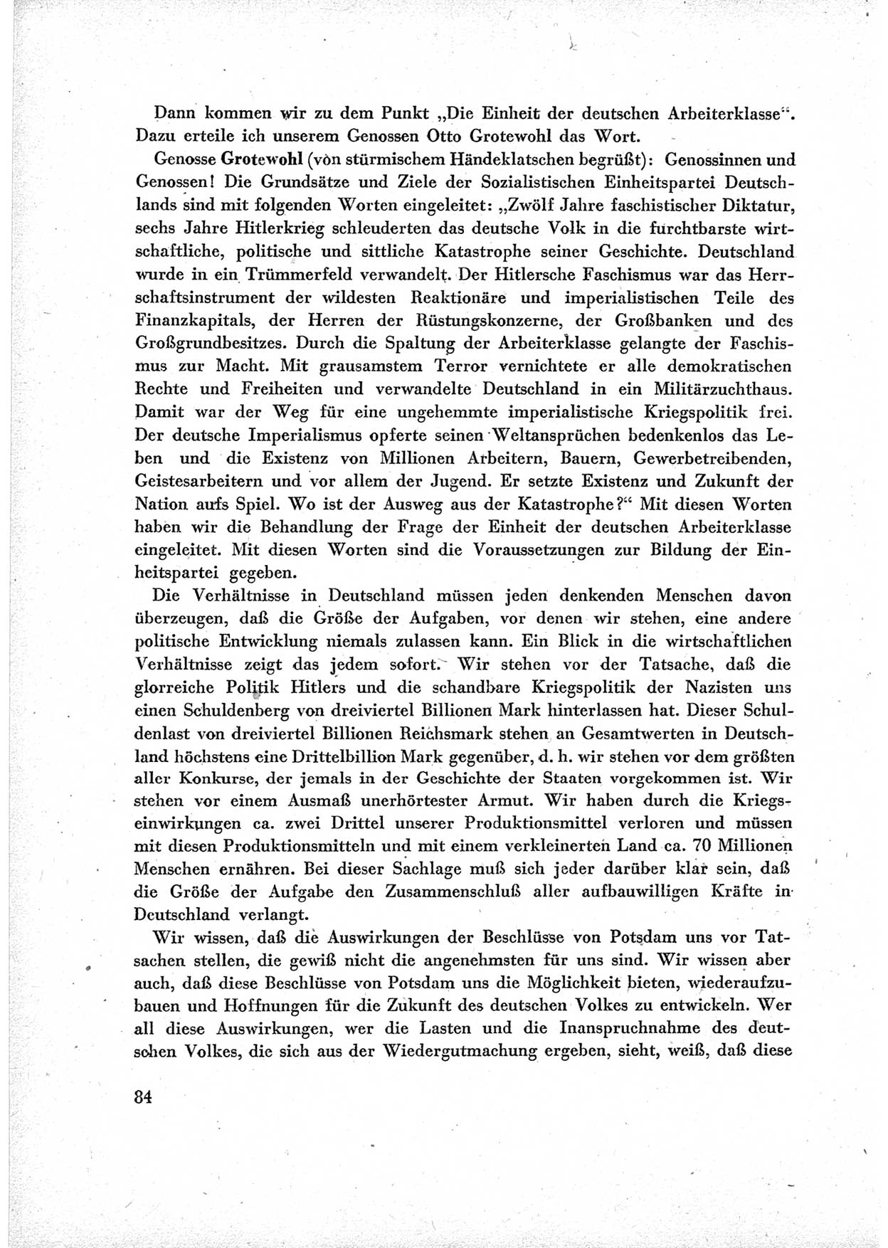 40. Parteitag der Sozialdemokratischen Partei Deutschlands (SPD) [Sowjetische Besatzungszone (SBZ) Deutschlands] am 19. und 20. April 1946 in Berlin, Seite 84 (40. PT SPD SBZ Dtl. 1946, S. 84)