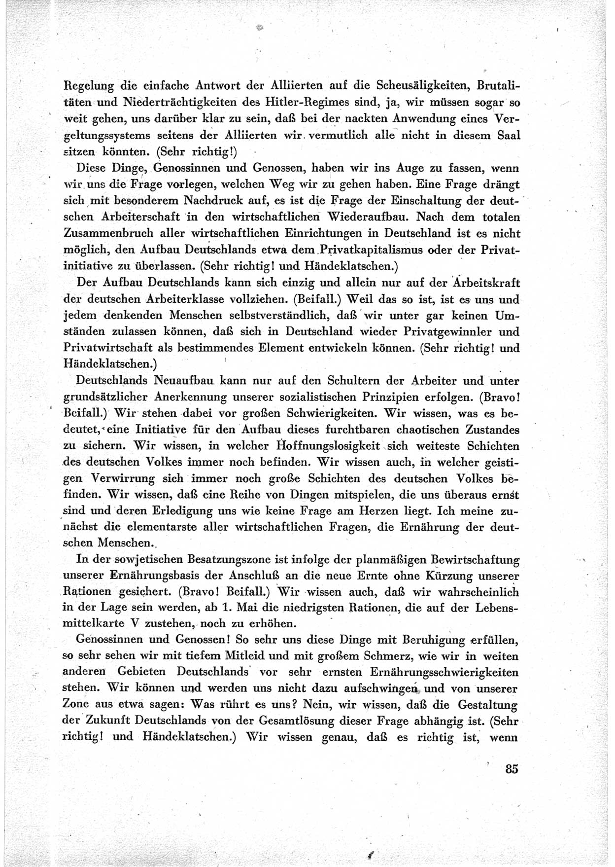 40. Parteitag der Sozialdemokratischen Partei Deutschlands (SPD) [Sowjetische Besatzungszone (SBZ) Deutschlands] am 19. und 20. April 1946 in Berlin, Seite 85 (40. PT SPD SBZ Dtl. 1946, S. 85)