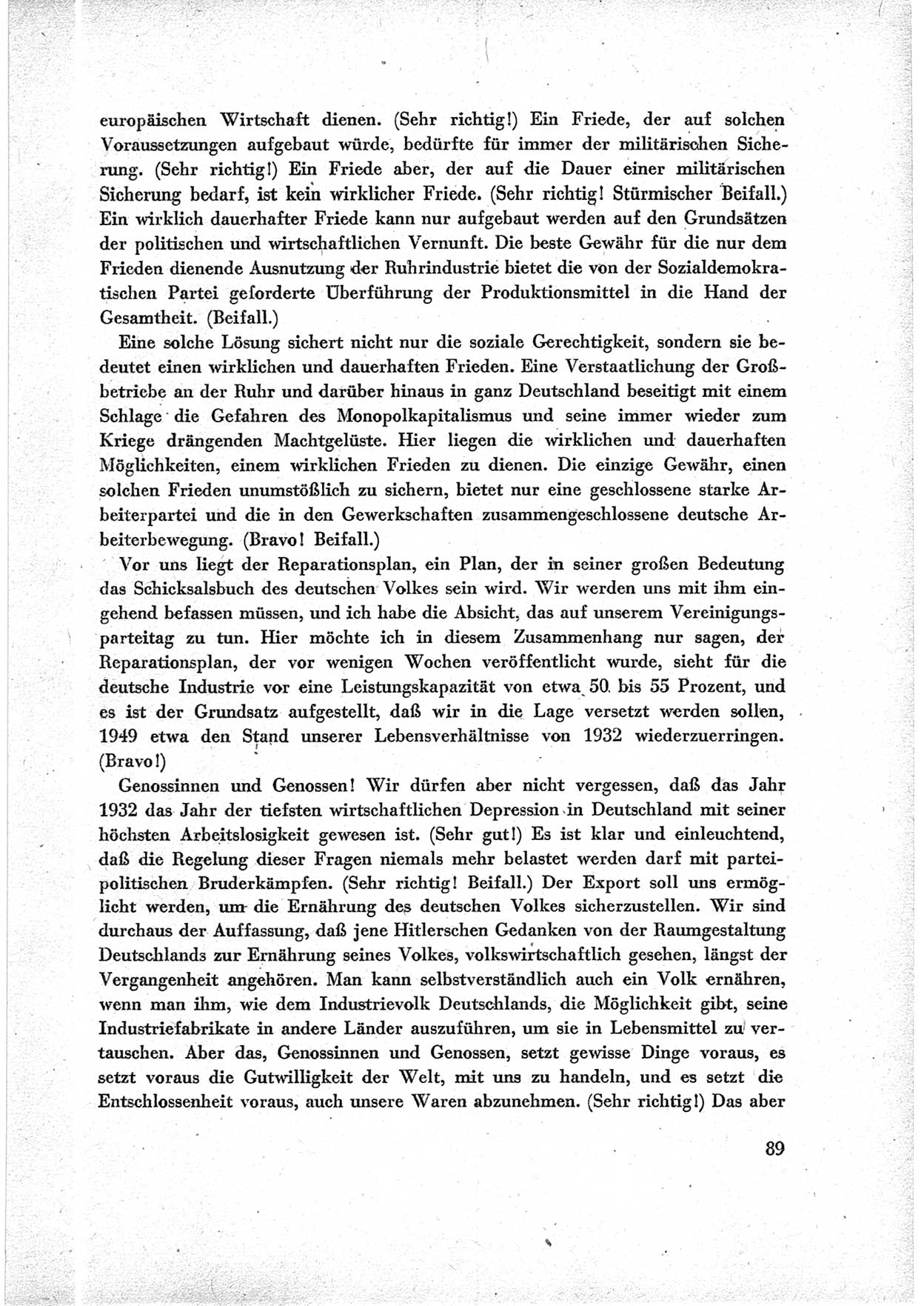 40. Parteitag der Sozialdemokratischen Partei Deutschlands (SPD) [Sowjetische Besatzungszone (SBZ) Deutschlands] am 19. und 20. April 1946 in Berlin, Seite 89 (40. PT SPD SBZ Dtl. 1946, S. 89)