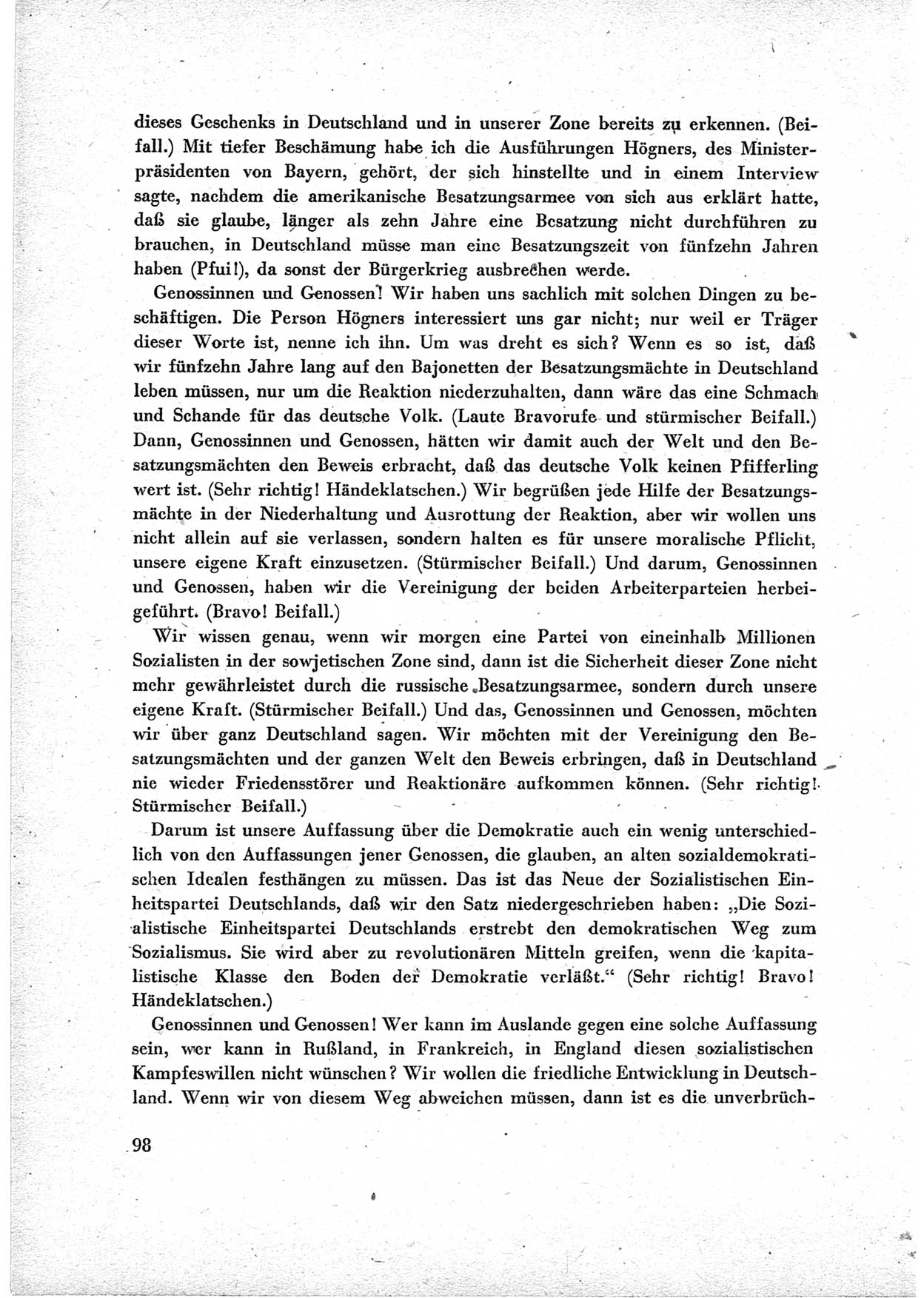 40. Parteitag der Sozialdemokratischen Partei Deutschlands (SPD) [Sowjetische Besatzungszone (SBZ) Deutschlands] am 19. und 20. April 1946 in Berlin, Seite 98 (40. PT SPD SBZ Dtl. 1946, S. 98)