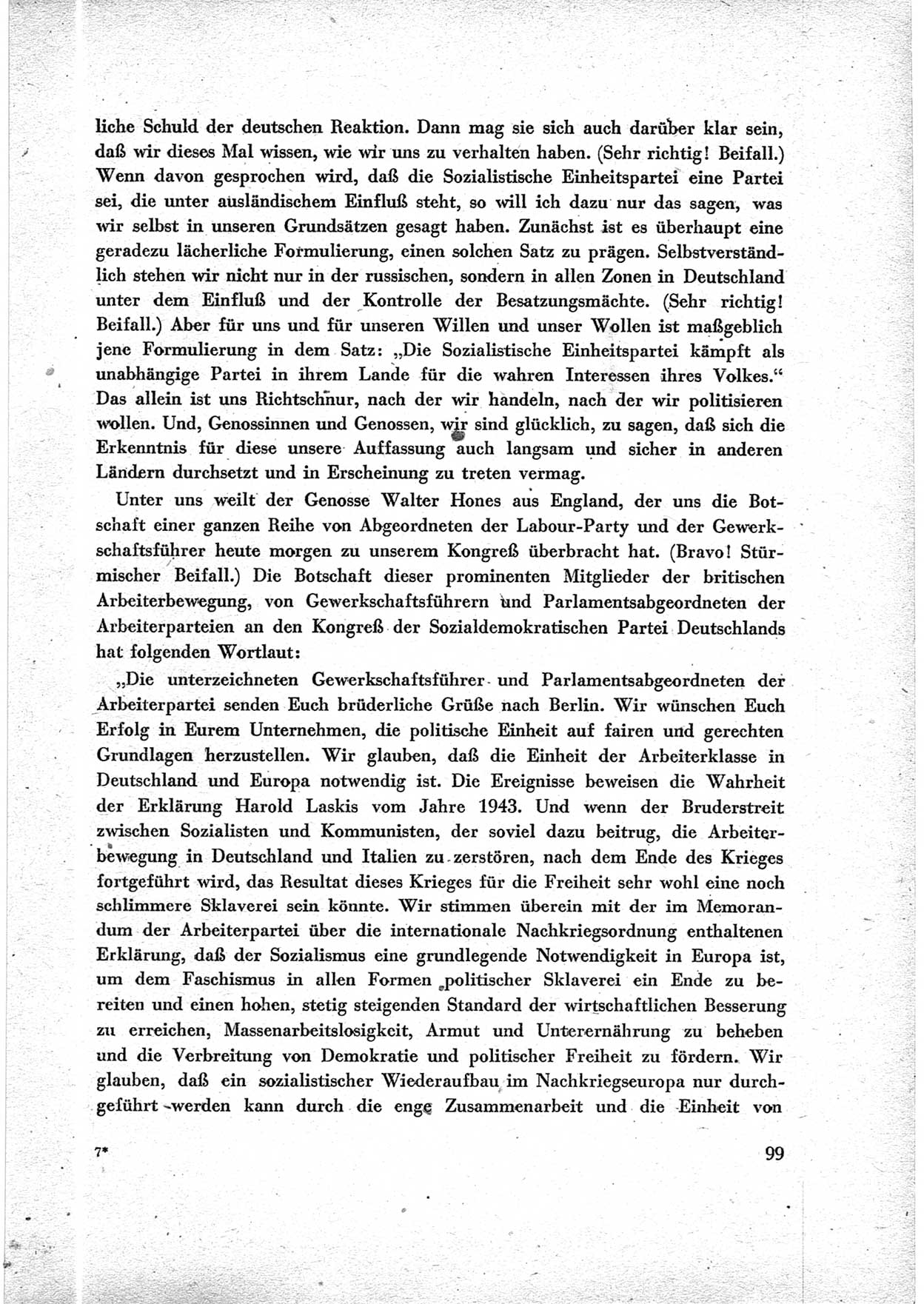 40. Parteitag der Sozialdemokratischen Partei Deutschlands (SPD) [Sowjetische Besatzungszone (SBZ) Deutschlands] am 19. und 20. April 1946 in Berlin, Seite 99 (40. PT SPD SBZ Dtl. 1946, S. 99)