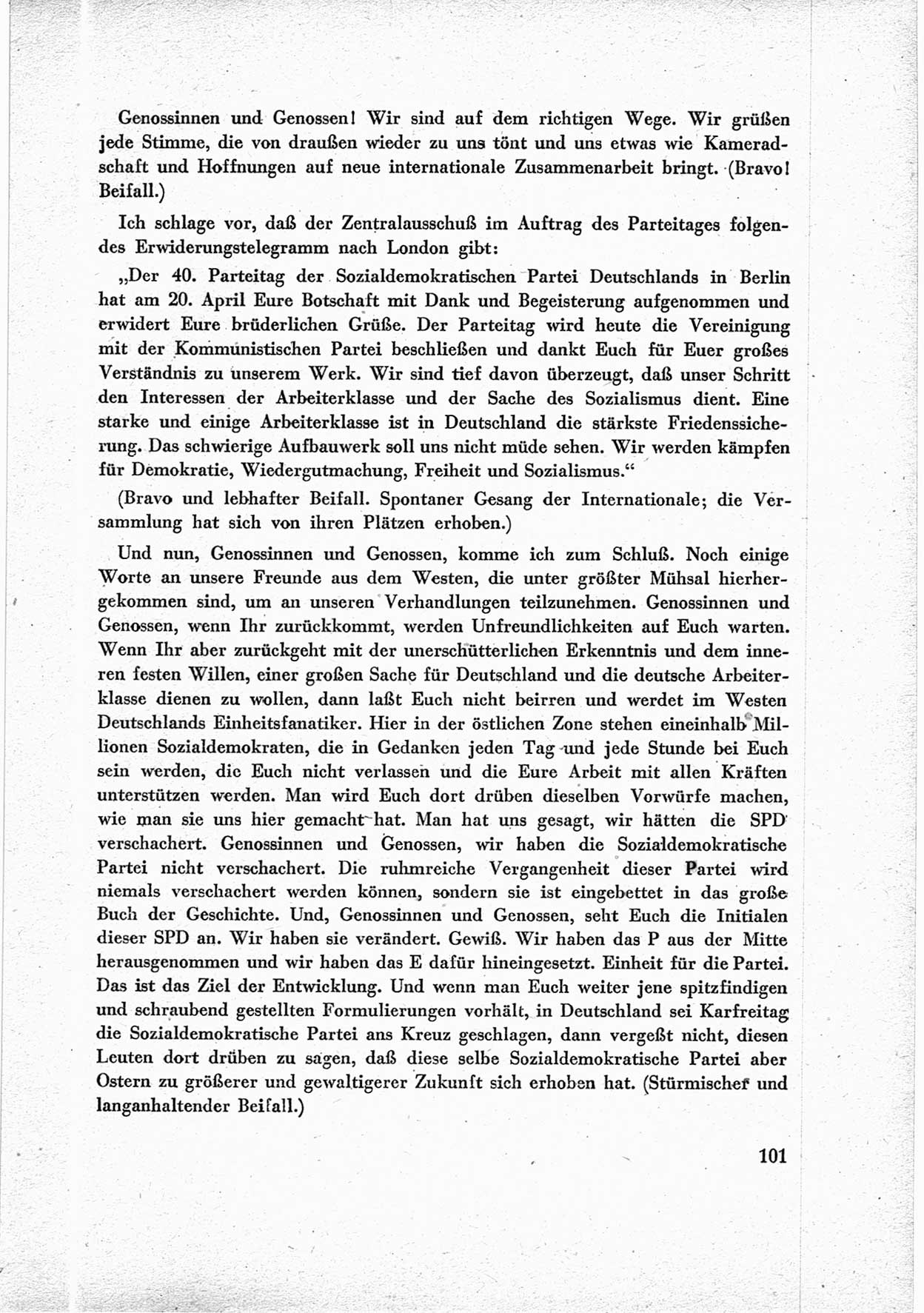 40. Parteitag der Sozialdemokratischen Partei Deutschlands (SPD) [Sowjetische Besatzungszone (SBZ) Deutschlands] am 19. und 20. April 1946 in Berlin, Seite 101 (40. PT SPD SBZ Dtl. 1946, S. 101)