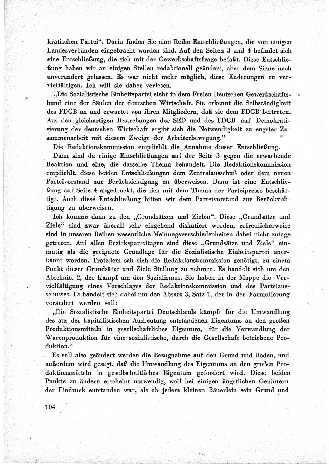 40. Parteitag der Sozialdemokratischen Partei Deutschlands (SPD) [Sowjetische Besatzungszone (SBZ) Deutschlands] am 19. und 20. April 1946 in Berlin, Seite 104 (40. PT SPD SBZ Dtl. 1946, S. 104)