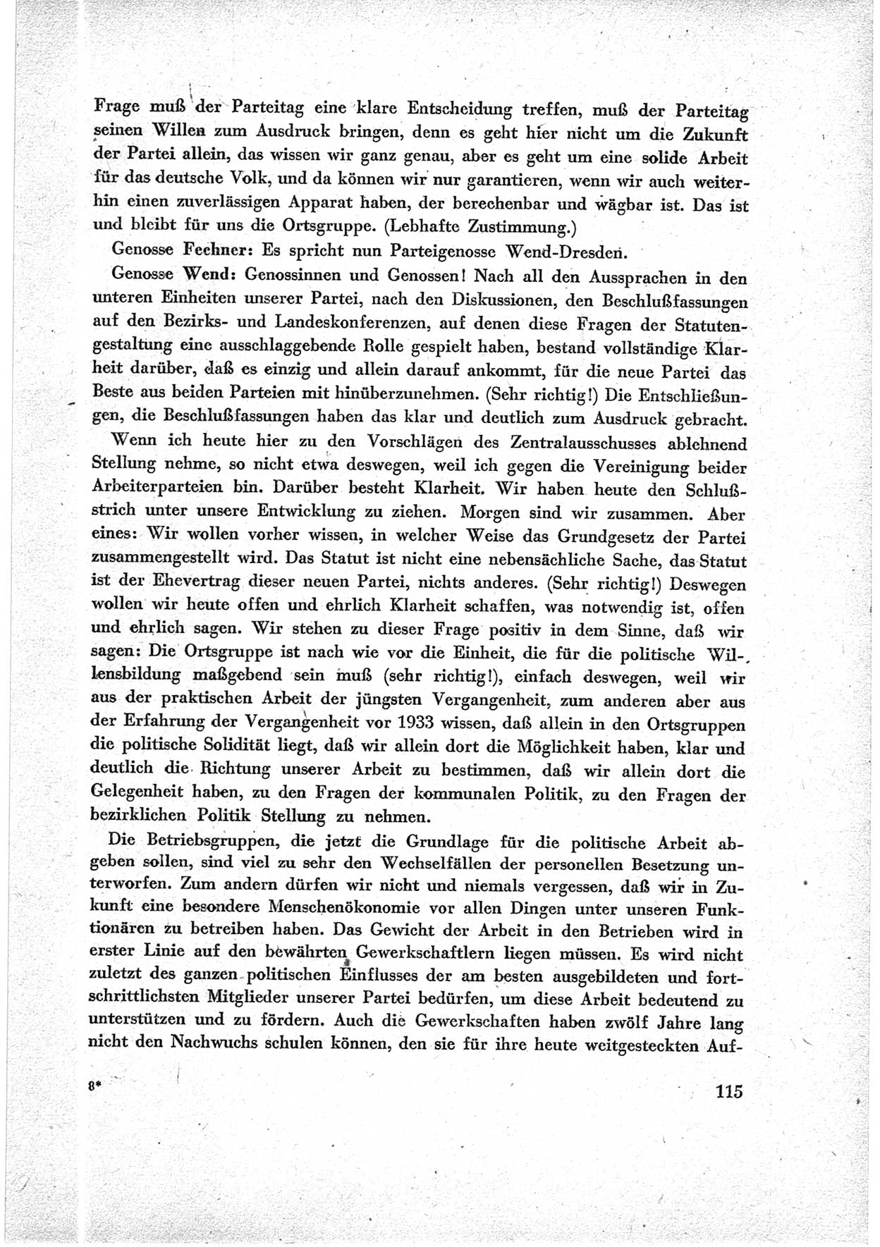 40. Parteitag der Sozialdemokratischen Partei Deutschlands (SPD) [Sowjetische Besatzungszone (SBZ) Deutschlands] am 19. und 20. April 1946 in Berlin, Seite 115 (40. PT SPD SBZ Dtl. 1946, S. 115)