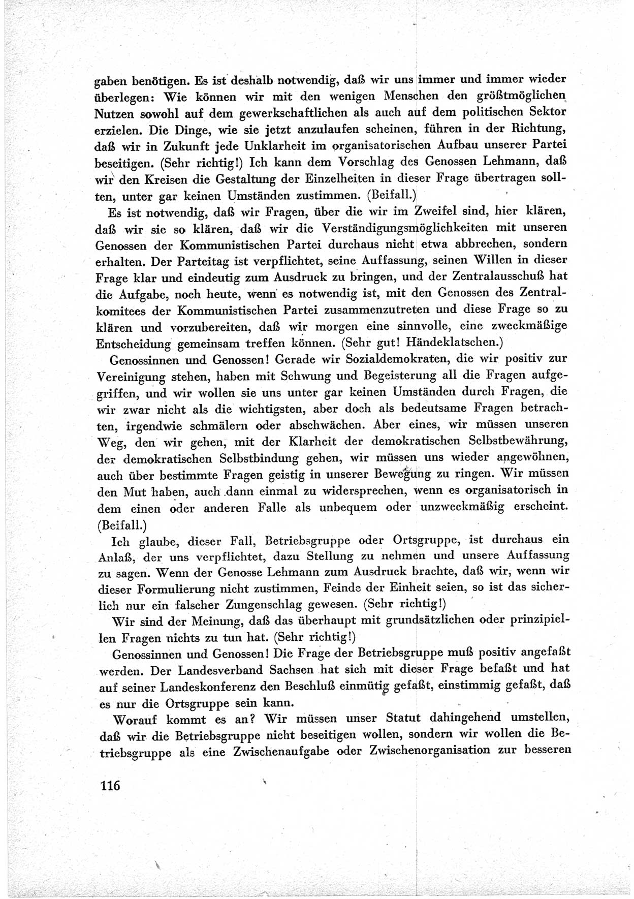 40. Parteitag der Sozialdemokratischen Partei Deutschlands (SPD) [Sowjetische Besatzungszone (SBZ) Deutschlands] am 19. und 20. April 1946 in Berlin, Seite 116 (40. PT SPD SBZ Dtl. 1946, S. 116)