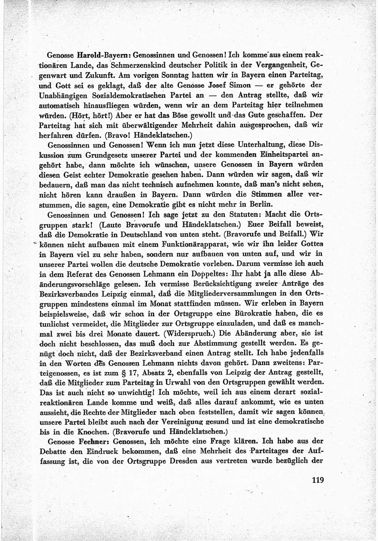 40. Parteitag der Sozialdemokratischen Partei Deutschlands (SPD) [Sowjetische Besatzungszone (SBZ) Deutschlands] am 19. und 20. April 1946 in Berlin, Seite 119 (40. PT SPD SBZ Dtl. 1946, S. 119)