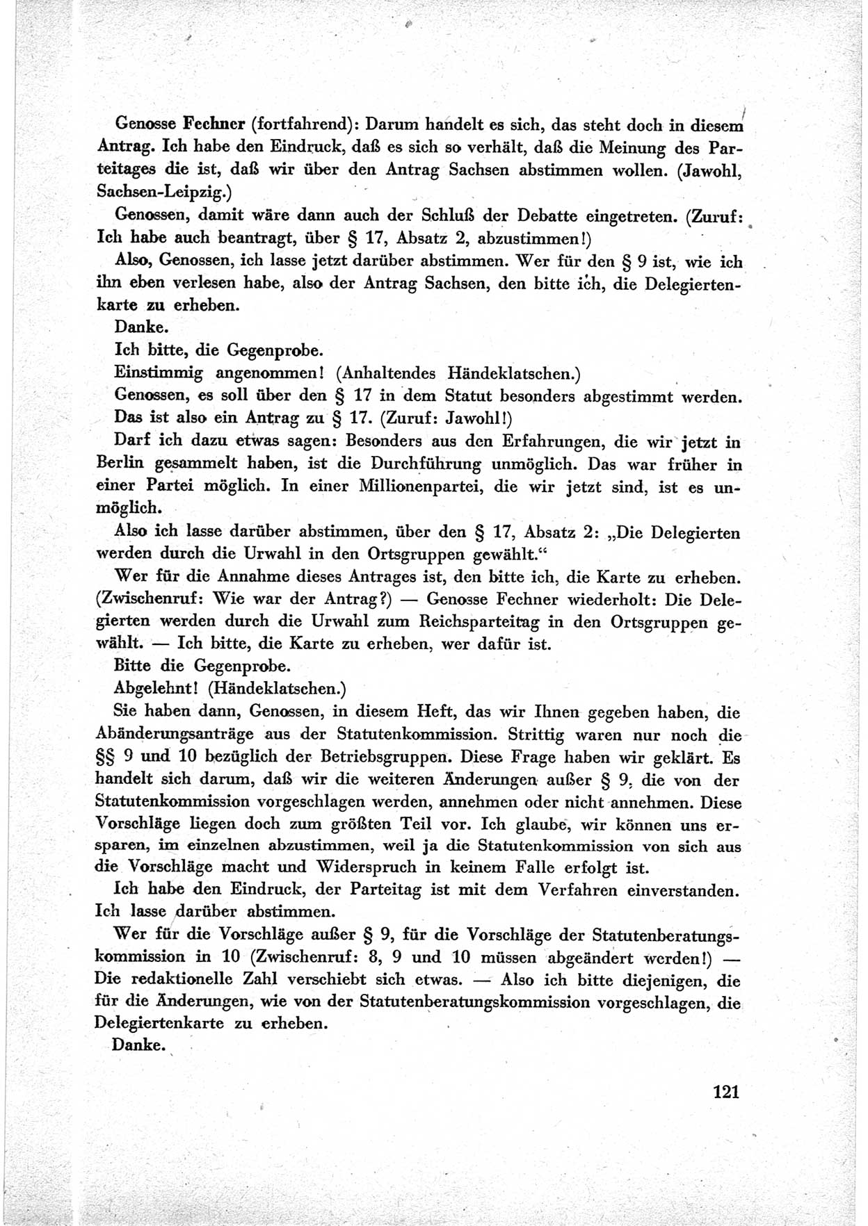 40. Parteitag der Sozialdemokratischen Partei Deutschlands (SPD) [Sowjetische Besatzungszone (SBZ) Deutschlands] am 19. und 20. April 1946 in Berlin, Seite 121 (40. PT SPD SBZ Dtl. 1946, S. 121)