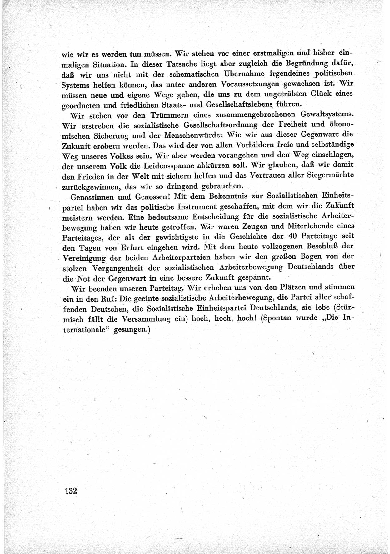 40. Parteitag der Sozialdemokratischen Partei Deutschlands (SPD) [Sowjetische Besatzungszone (SBZ) Deutschlands] am 19. und 20. April 1946 in Berlin, Seite 132 (40. PT SPD SBZ Dtl. 1946, S. 132)