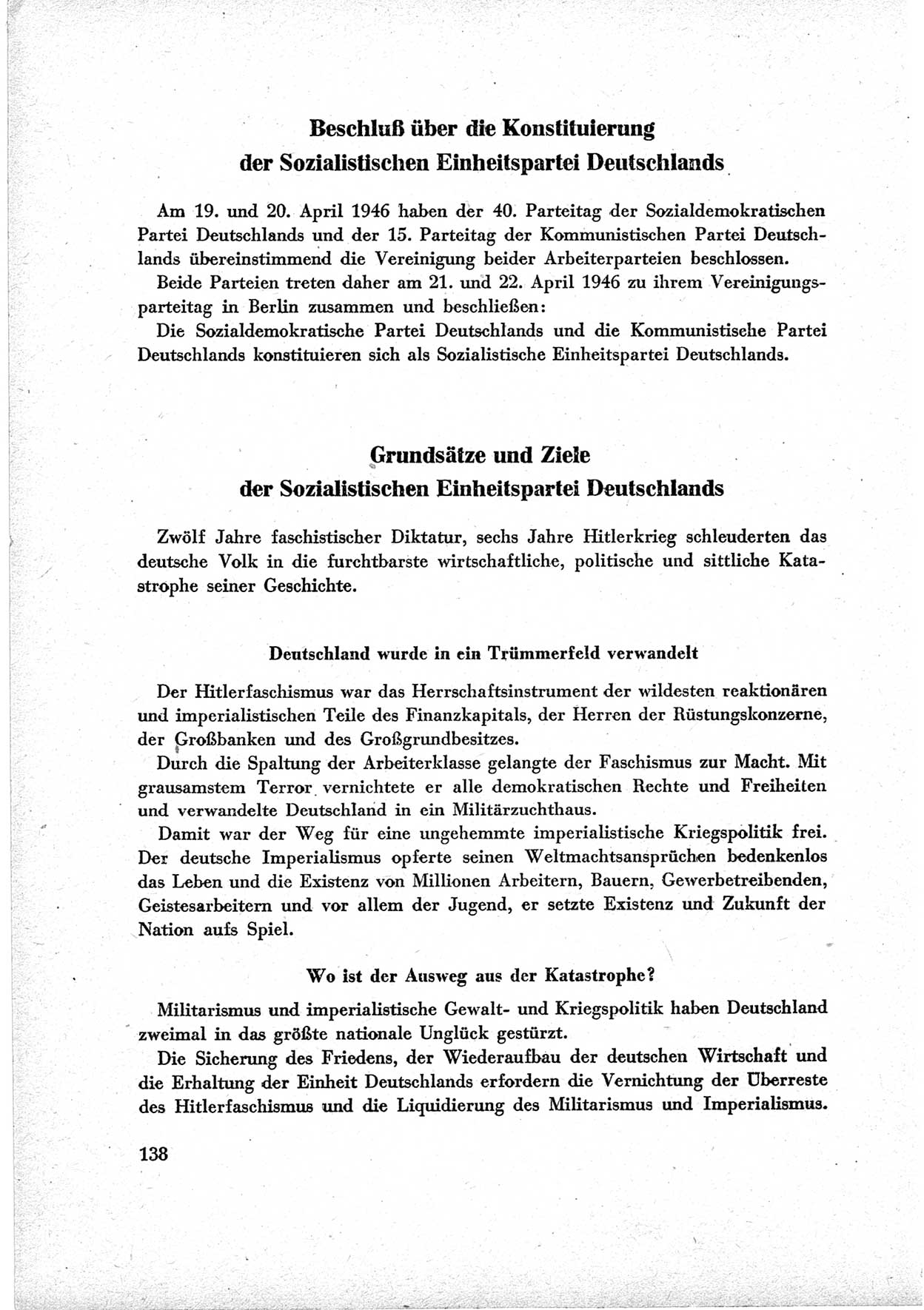 40. Parteitag der Sozialdemokratischen Partei Deutschlands (SPD) [Sowjetische Besatzungszone (SBZ) Deutschlands] am 19. und 20. April 1946 in Berlin, Seite 138 (40. PT SPD SBZ Dtl. 1946, S. 138)