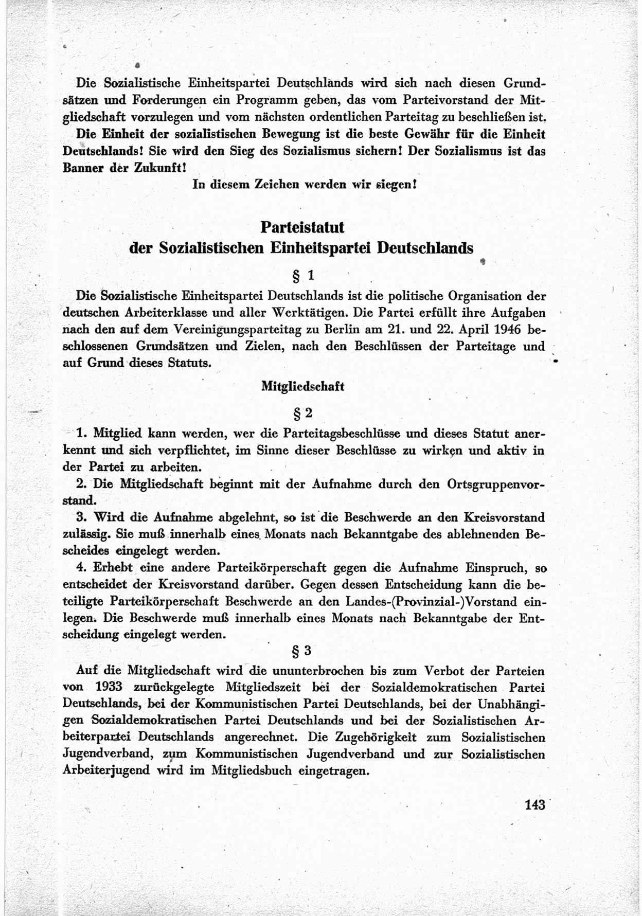 40. Parteitag der Sozialdemokratischen Partei Deutschlands (SPD) [Sowjetische Besatzungszone (SBZ) Deutschlands] am 19. und 20. April 1946 in Berlin, Seite 143 (40. PT SPD SBZ Dtl. 1946, S. 143)