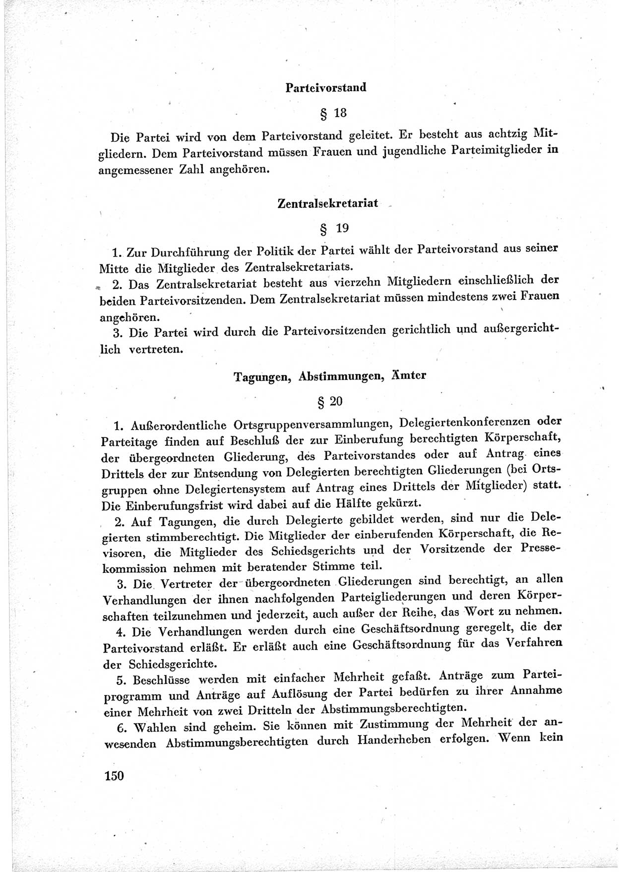 40. Parteitag der Sozialdemokratischen Partei Deutschlands (SPD) [Sowjetische Besatzungszone (SBZ) Deutschlands] am 19. und 20. April 1946 in Berlin, Seite 150 (40. PT SPD SBZ Dtl. 1946, S. 150)